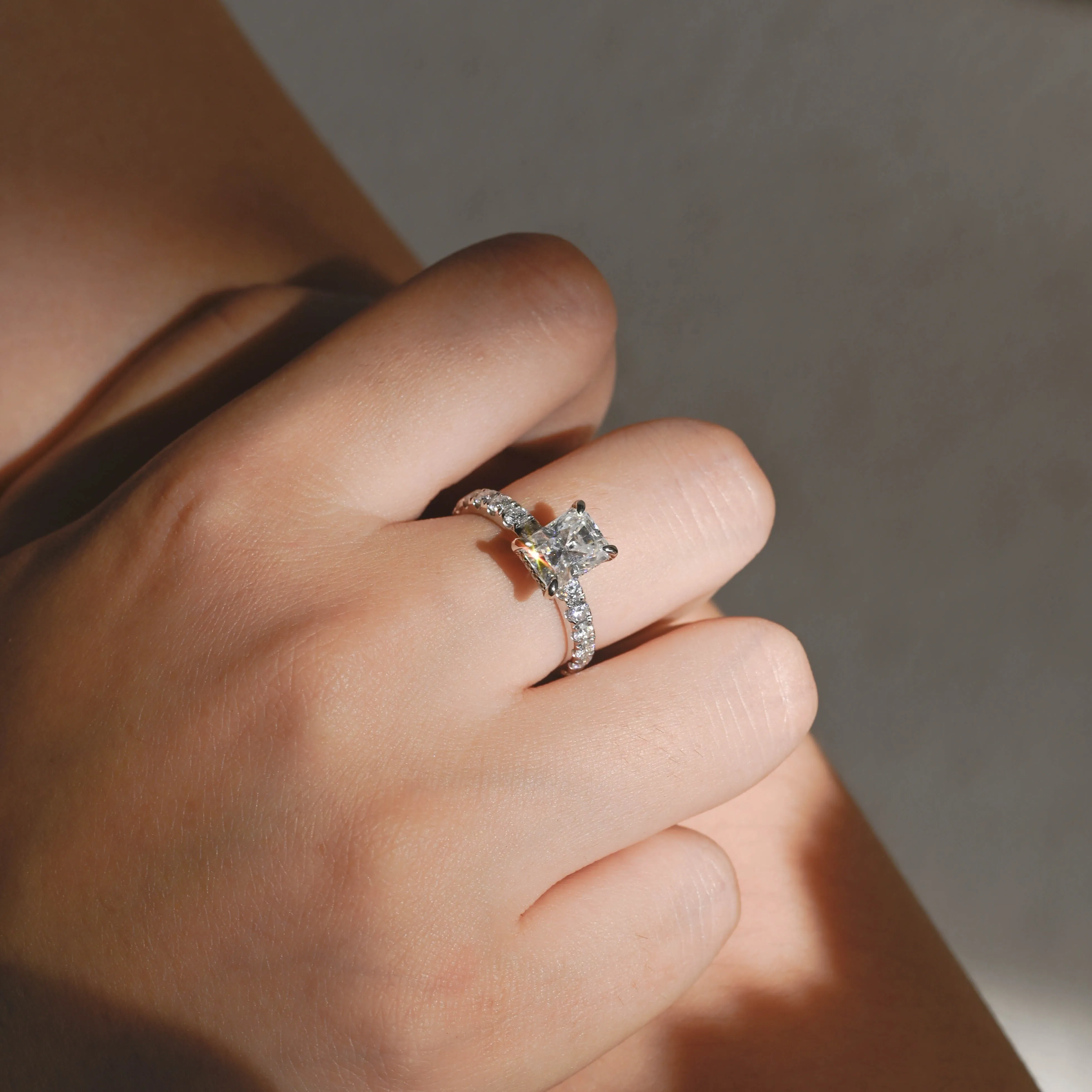 Solid Gold 2.8mm Pave Radiant Cut Moissanite Engagement Ring sold by Causyou product image thumbnail 3