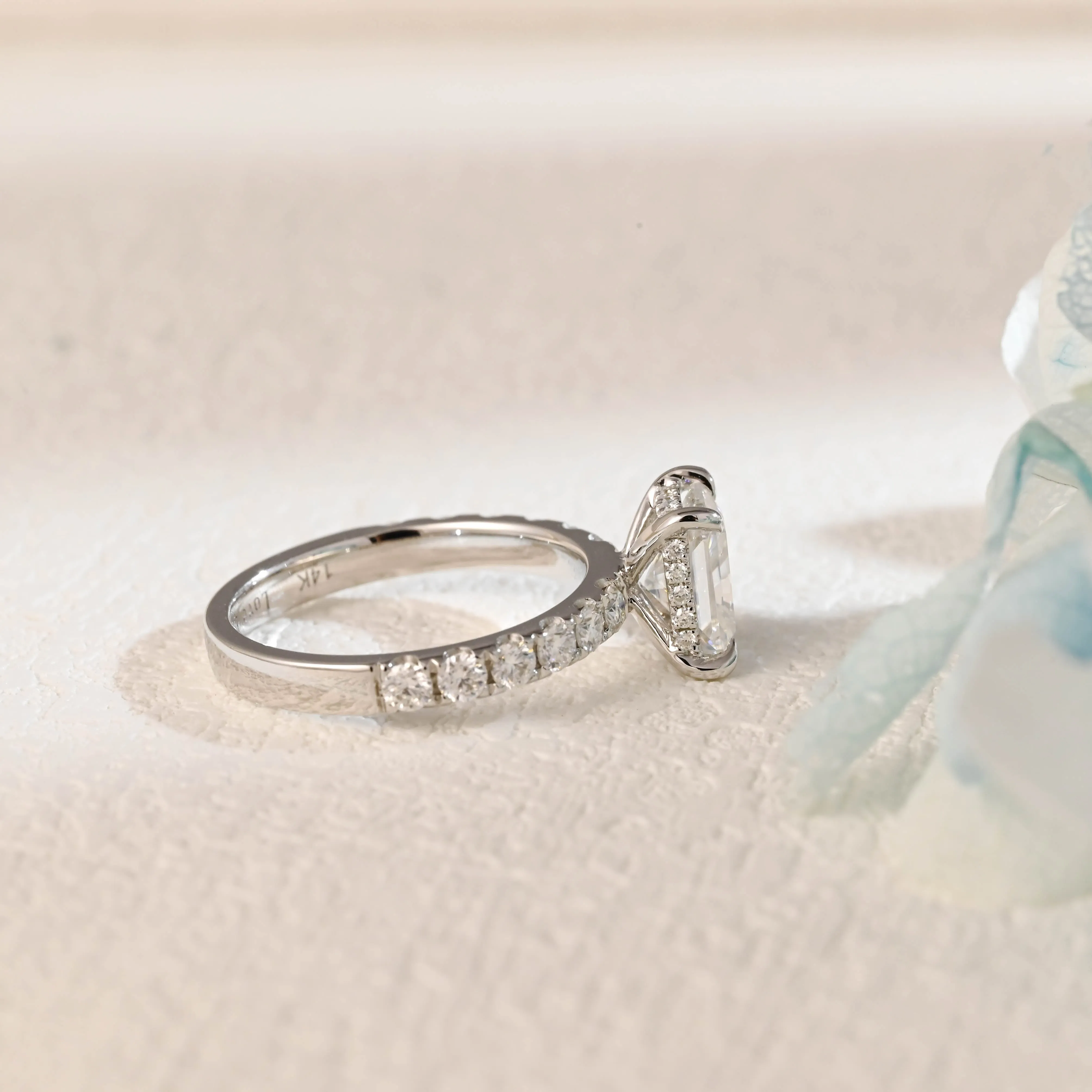 Solid Gold 2.8mm Pave Radiant Cut Moissanite Engagement Ring sold by Causyou product image thumbnail 4