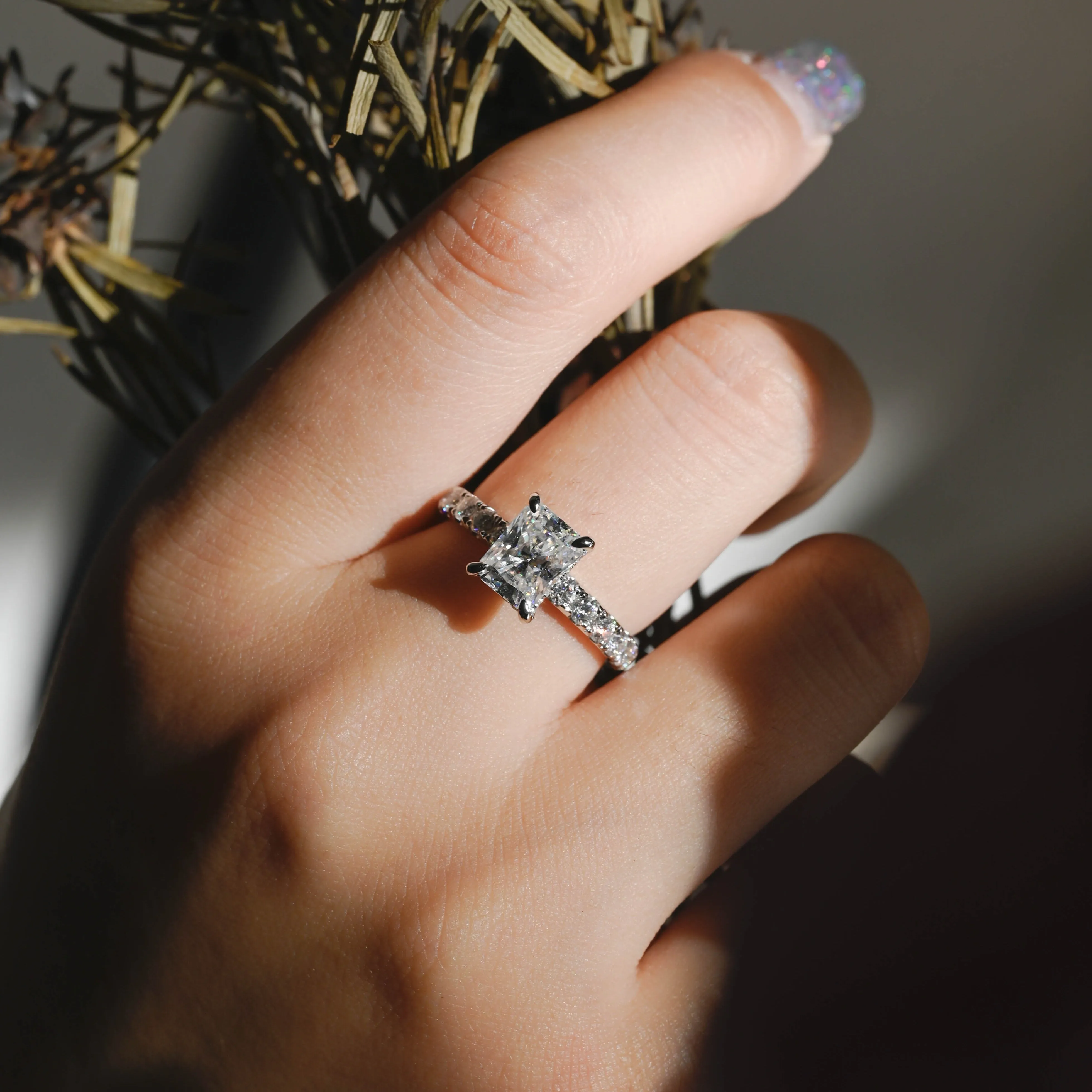 Solid Gold 2.8mm Pave Radiant Cut Moissanite Engagement Ring sold by Causyou product image thumbnail 2