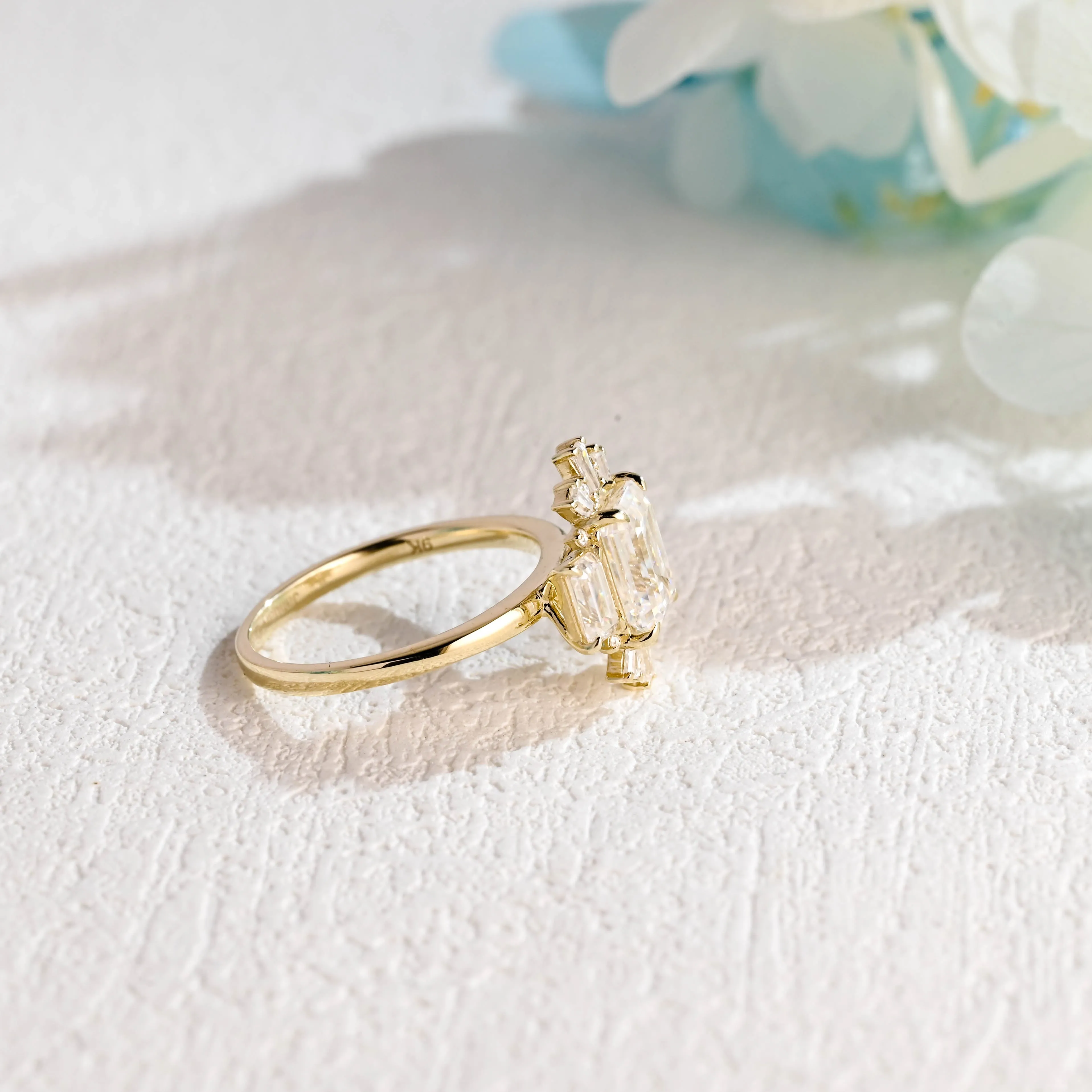 Solid Gold Halo Emerald Cut Moissanite Engagement Ring sold by Causyou product image thumbnail 5