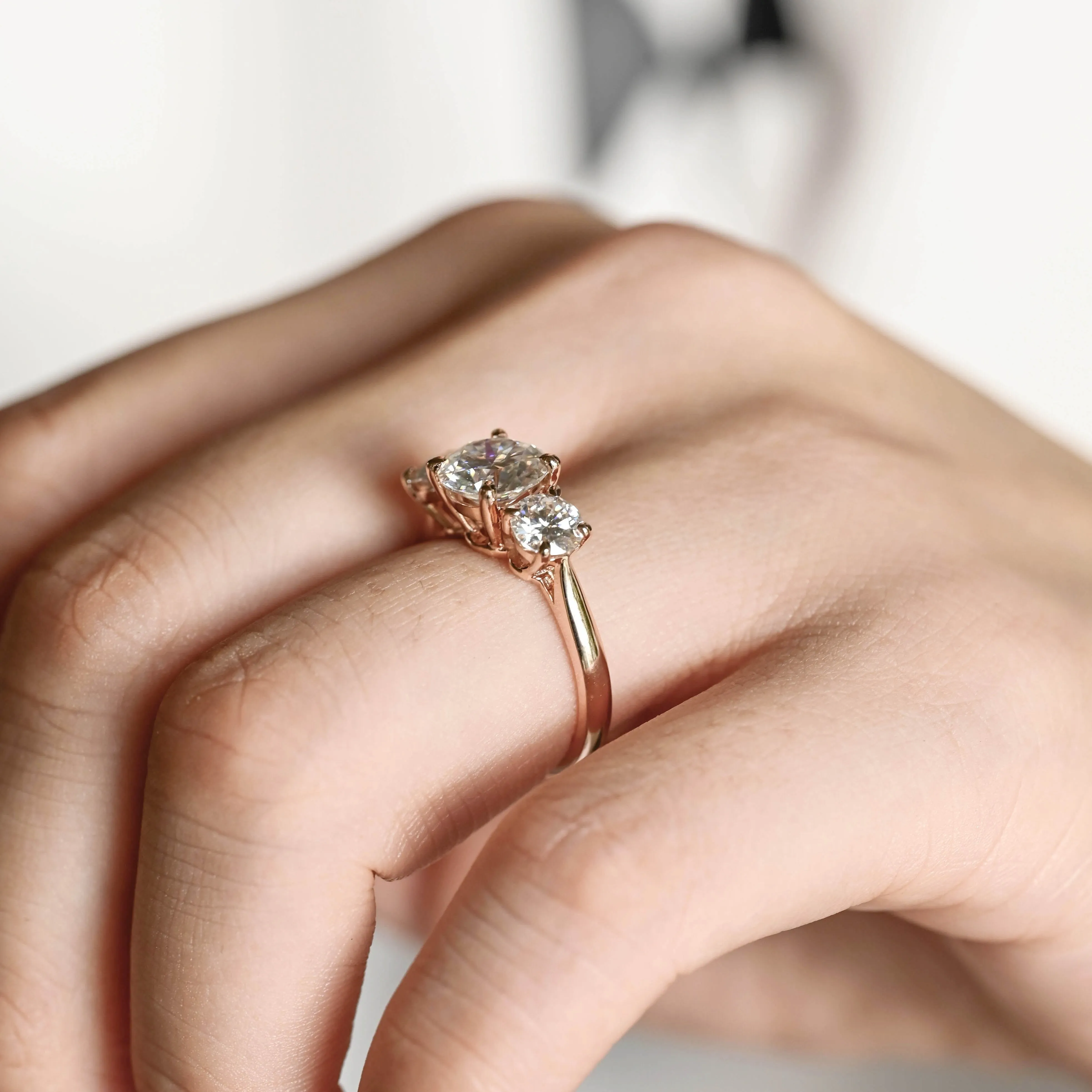 Solid Gold Round Cut Moissanite Engagement Ring, Three Stone Promise Ring, Proposal Ring, Gift for Women Wife sold by Causyou product image thumbnail 3