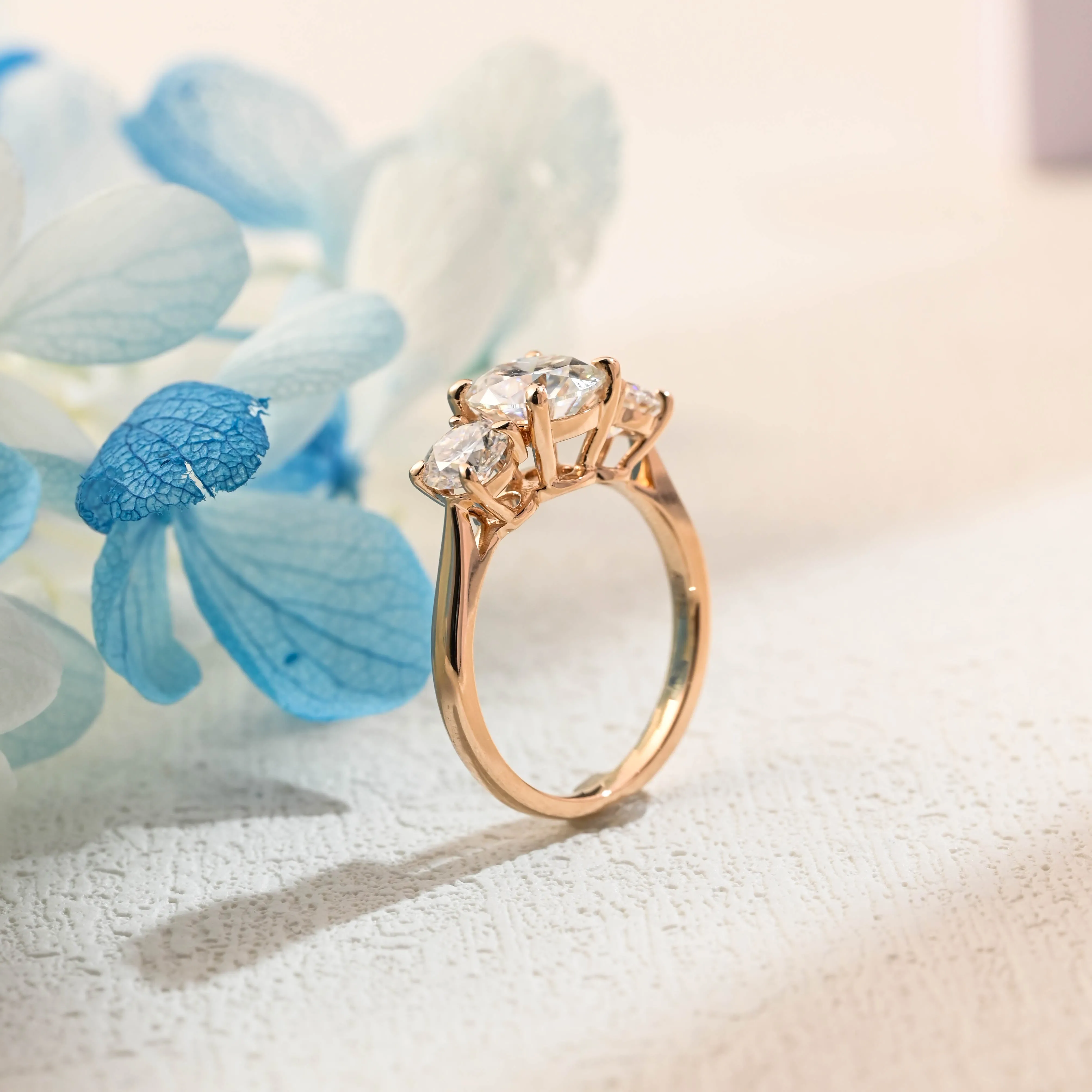 Solid Gold Round Cut Moissanite Engagement Ring, Three Stone Promise Ring, Proposal Ring, Gift for Women Wife sold by Causyou product image thumbnail 5