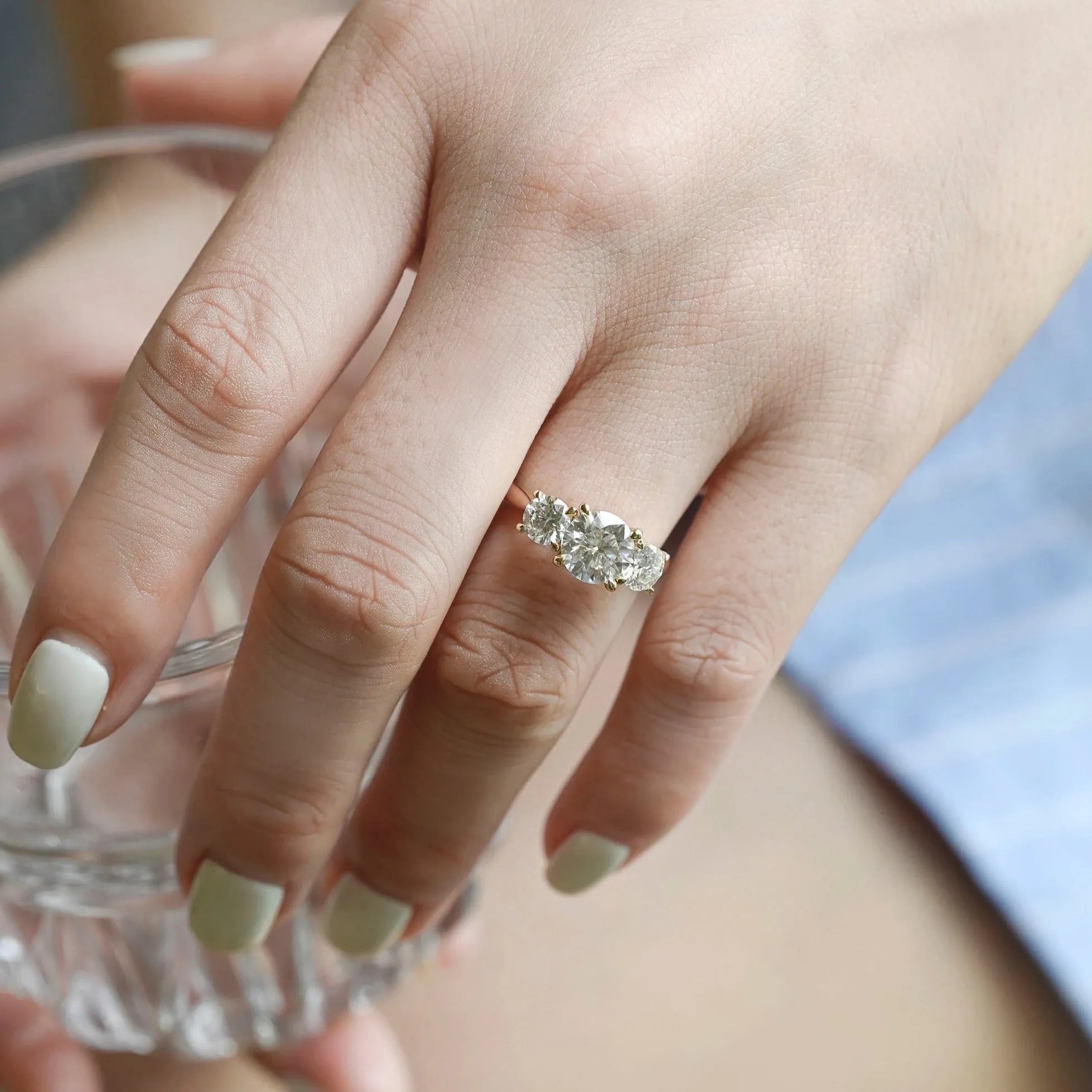 Solid Gold Round Cut Moissanite Engagement Ring, Three Stone Promise Ring, Proposal Ring, Gift for Women Wife sold by Causyou product image thumbnail 2