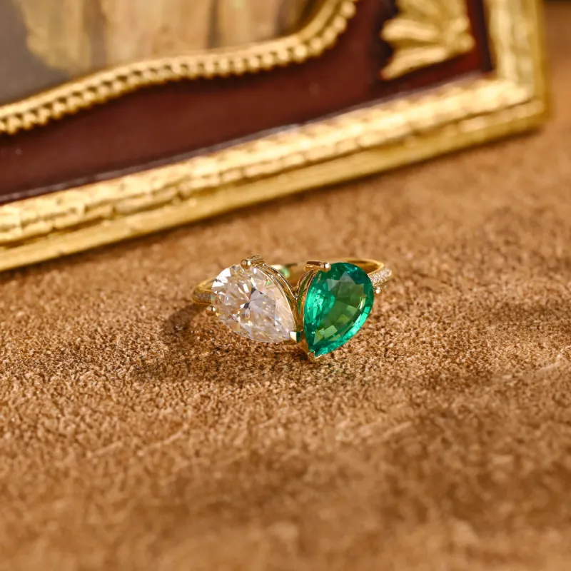CausYou Solid Gold D/VS1 Toi et Moi Lab Grown Diamond Engagement Ring, Pear Cut Gemstone Wedding Ring sold by Causyou