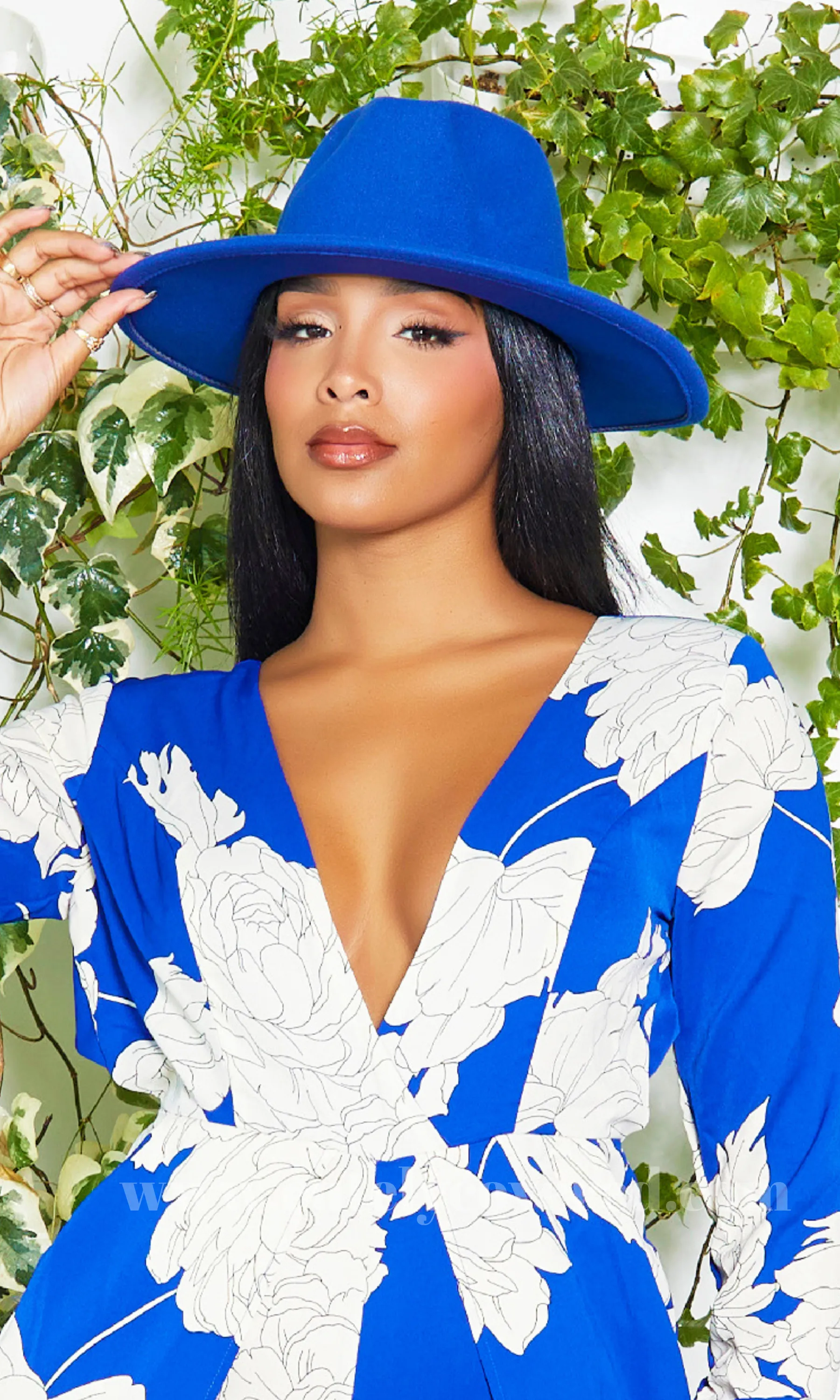 Still Trending | Wide Brim Panama Felt Fedora Hat with Band - Royal Blue sold by Cutely Covered product image thumbnail 3