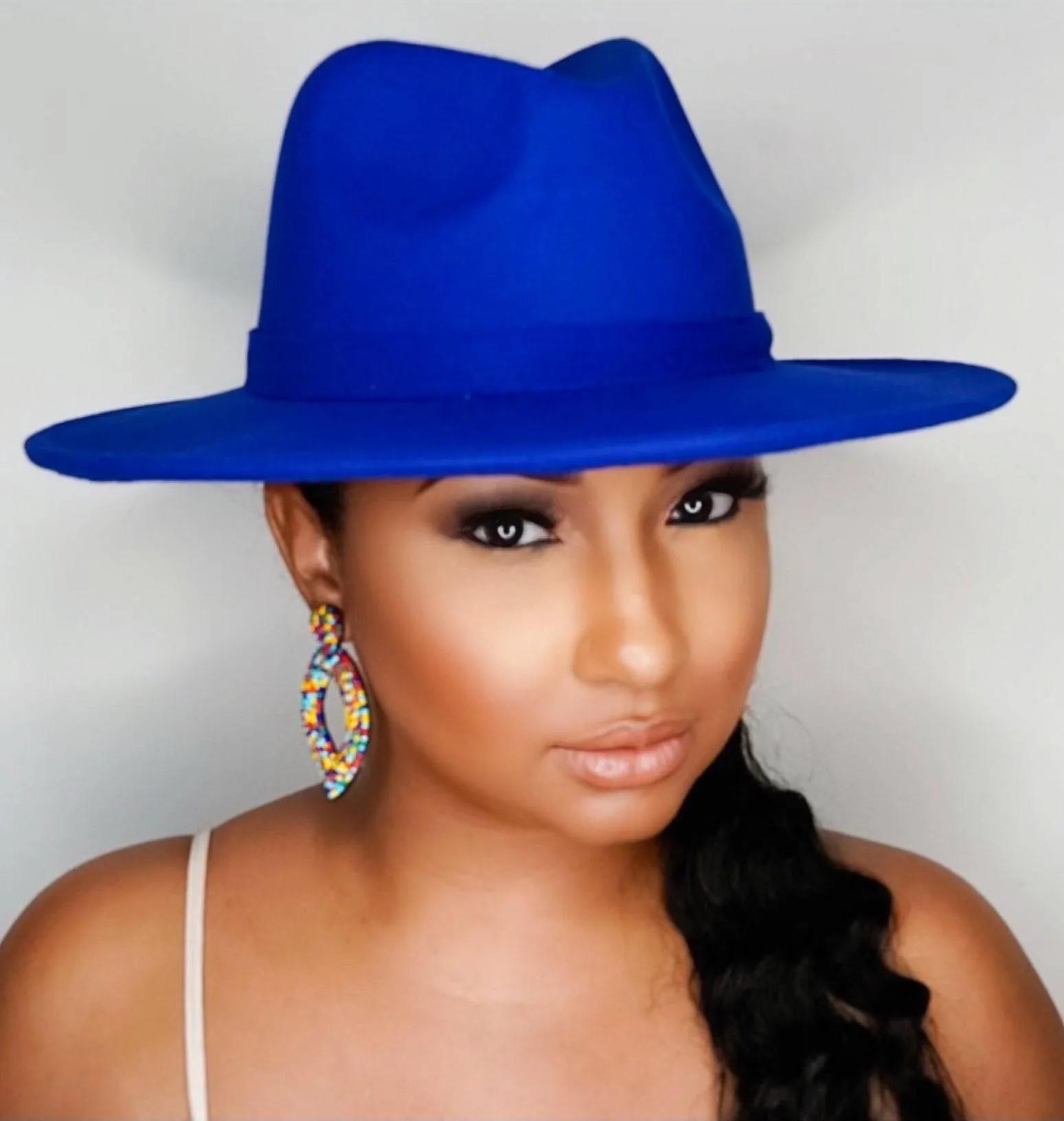 Still Trending | Wide Brim Panama Felt Fedora Hat with Band - Royal Blue sold by Cutely Covered product image thumbnail 5