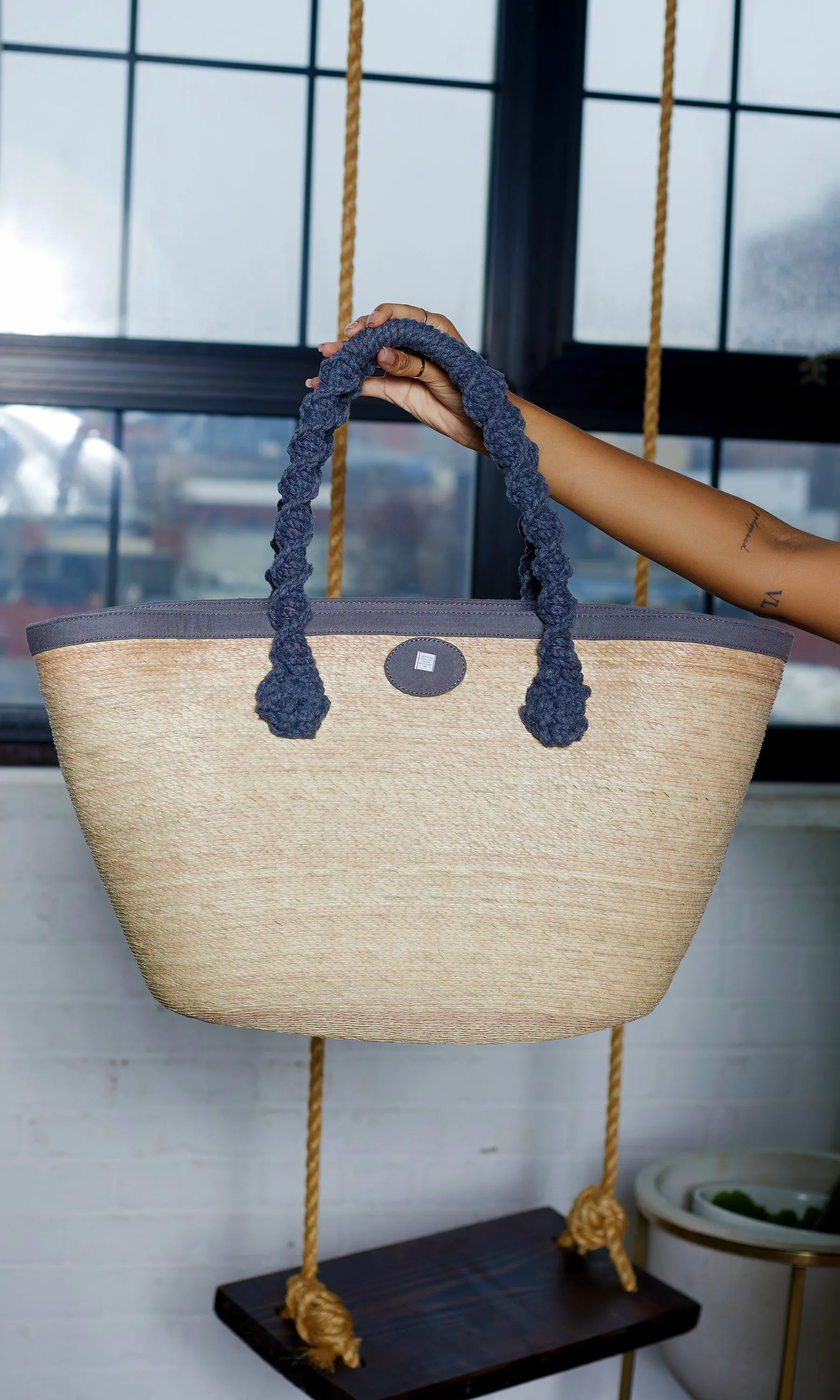 Handmade Straw Tote - Grey sold by Cutely Covered product image thumbnail 5