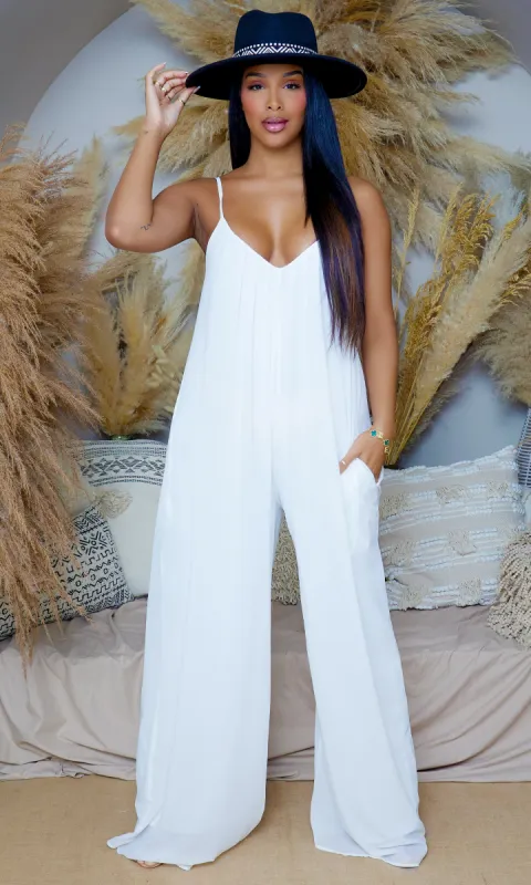 Elevation | Spaghetti Strap Jumpsuit - Off White sold by Cutely Covered