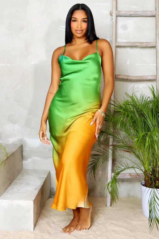 Isla Mariposa | Lace Back Slip Maxi Dress - Green Yellow sold by Cutely Covered