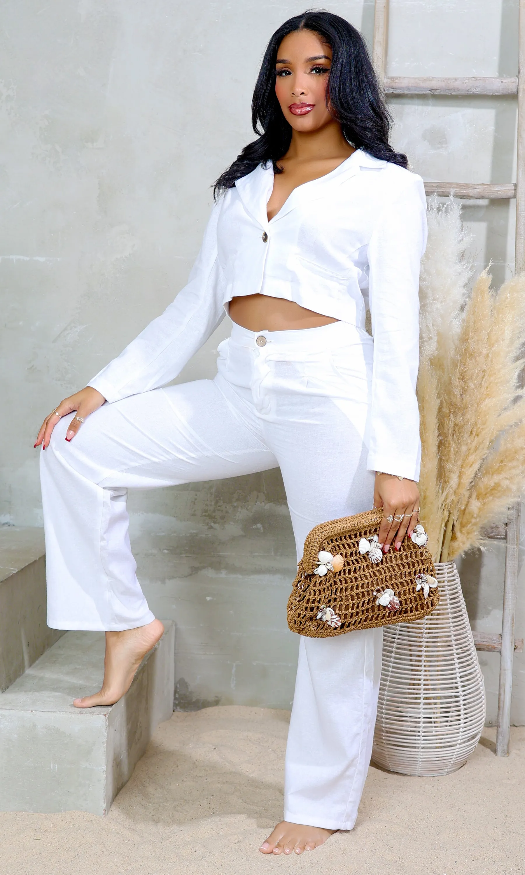 Timeless Linen | Button-Up Shirt & Pants Ensemble - White sold by Cutely Covered product image thumbnail 2