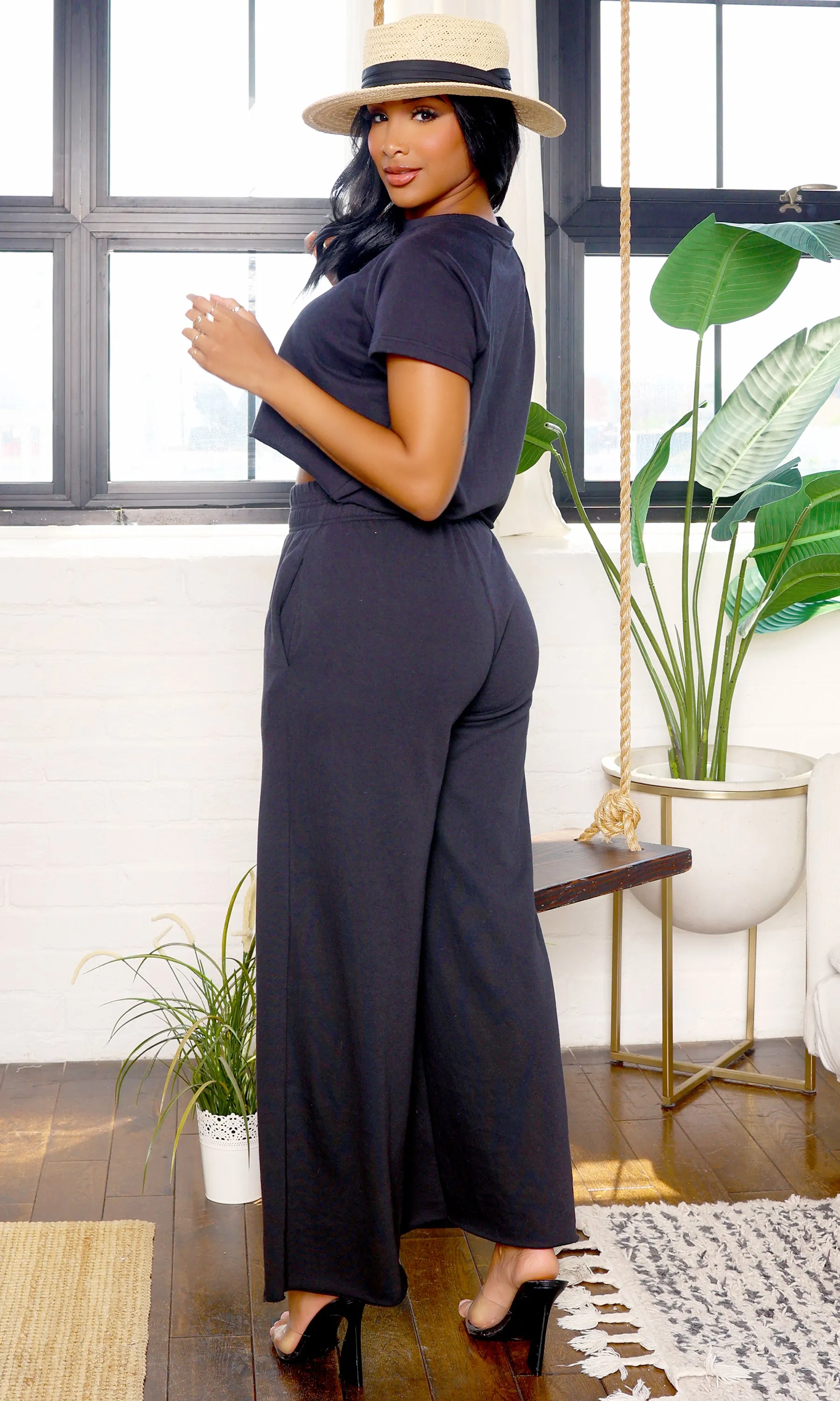 This is Me | Crop Top Wide Leg Pants Set - Black sold by Cutely Covered product image thumbnail 5