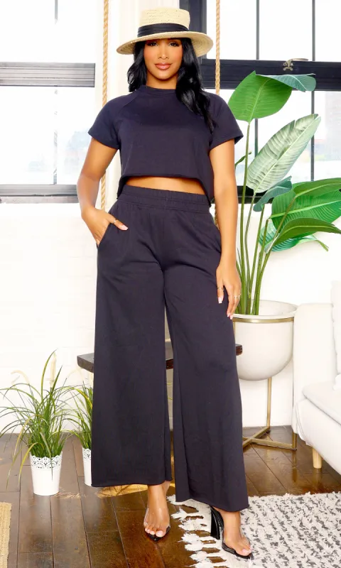 This is Me | Crop Top Wide Leg Pants Set - Black sold by Cutely Covered