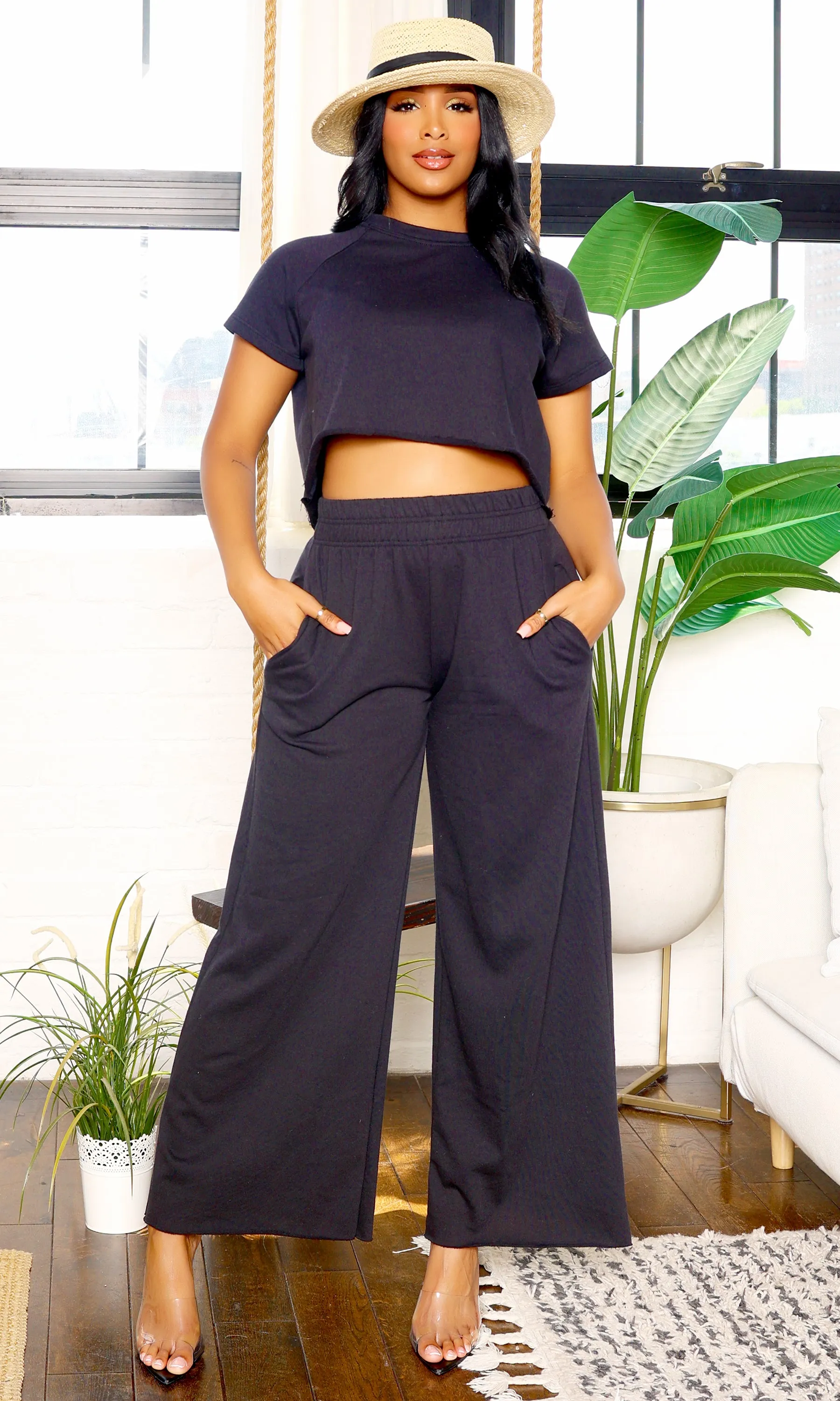 This is Me | Crop Top Wide Leg Pants Set - Black sold by Cutely Covered product image thumbnail 2