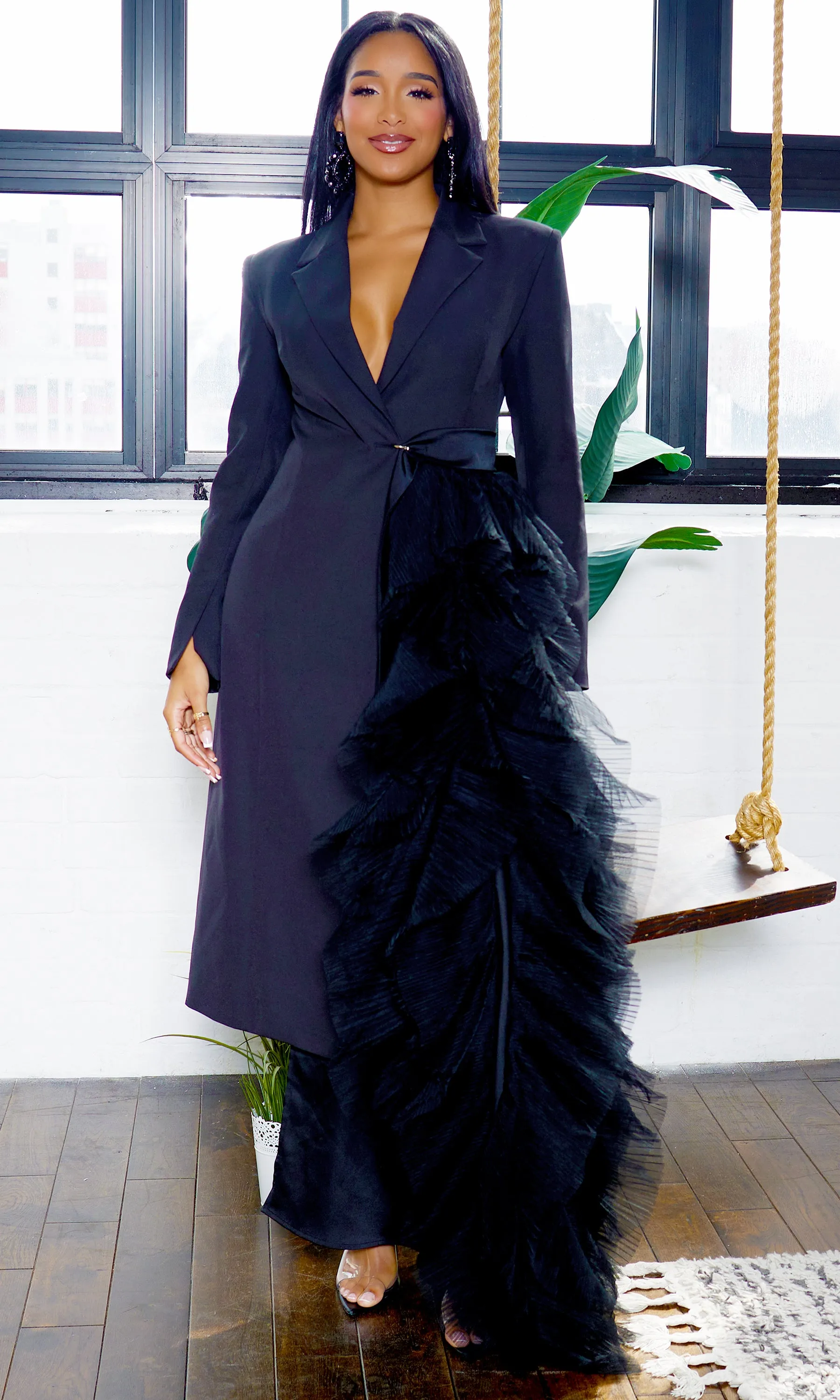 About It | Ruffle Detail Blazer Dress - Black -A3 sold by Cutely Covered product image thumbnail 3