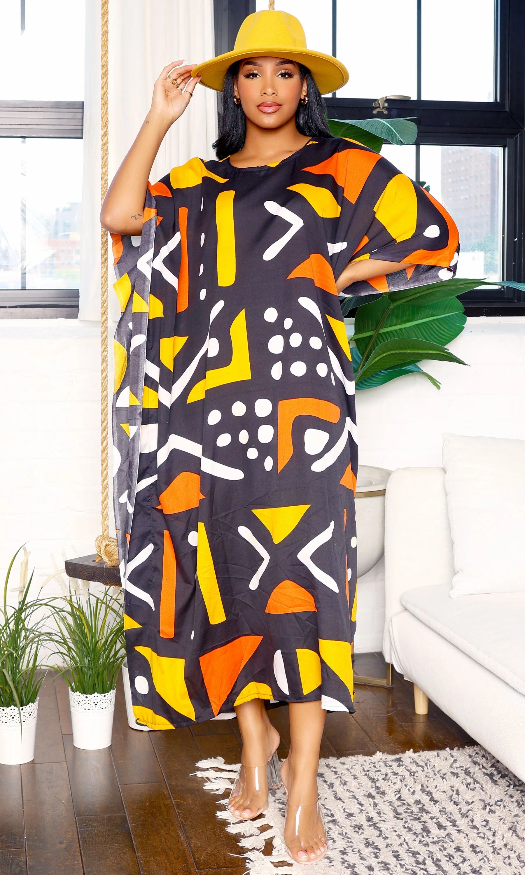 Tribal Print Oversized Kaftan Dress-Black Print sold by Cutely Covered product image thumbnail 4