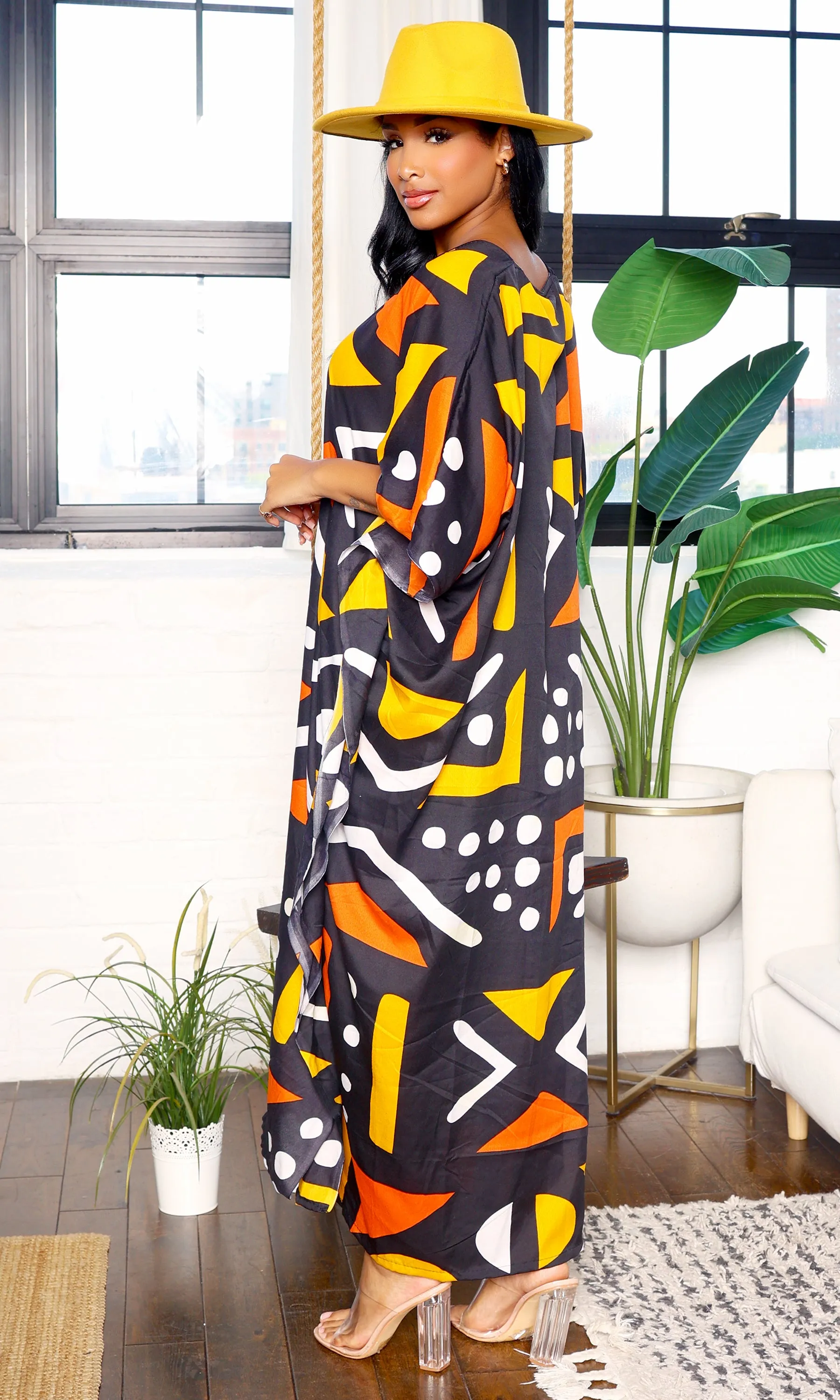 Tribal Print Oversized Kaftan Dress-Black Print sold by Cutely Covered product image thumbnail 5