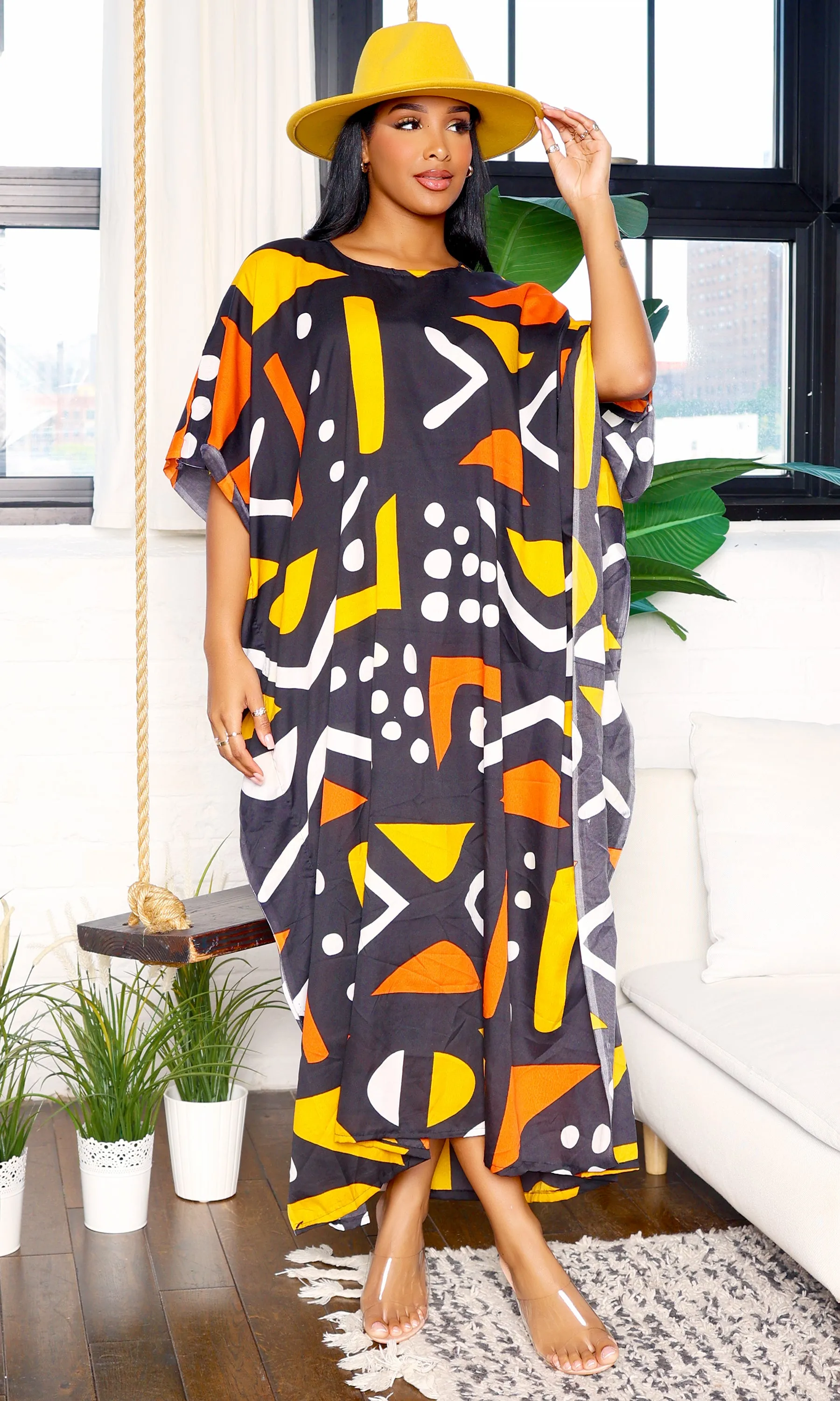 Tribal Print Oversized Kaftan Dress-Black Print sold by Cutely Covered product image thumbnail 2