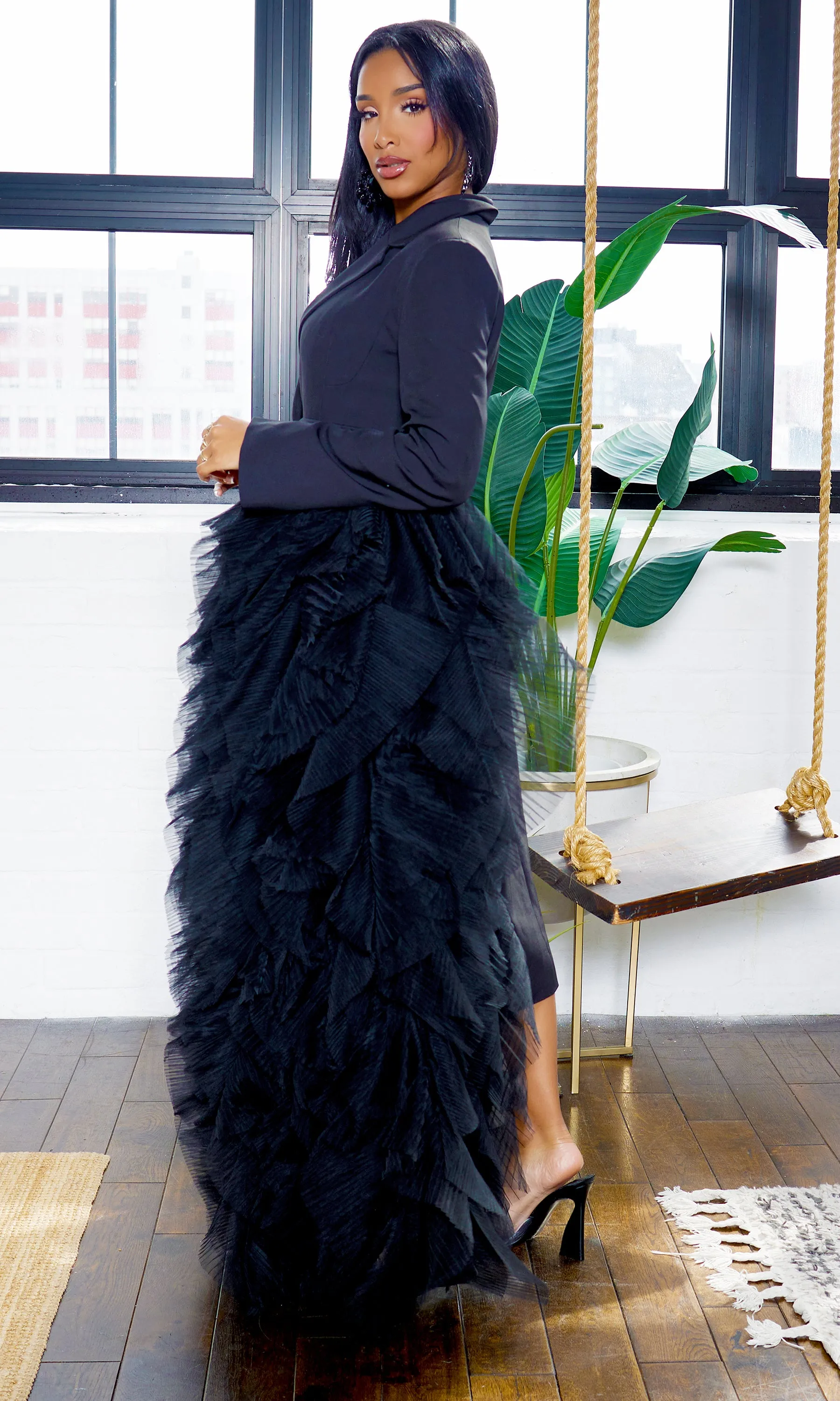 About It | Ruffle Detail Blazer Dress - Black -A3 sold by Cutely Covered product image thumbnail 2