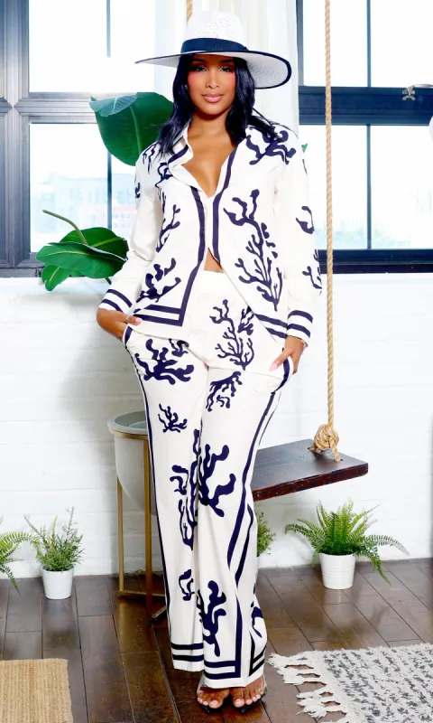 Camila | Ocean Breeze Coral Reef Cream Pant Set C11 sold by Cutely Covered