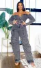 Caught Up | Off-Shoulder Cargo Jumpsuit - Denim Black sold by Cutely Covered