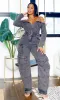 Caught Up | Off-Shoulder Cargo Jumpsuit - Denim Black sold by Cutely Covered