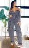Caught Up | Off-Shoulder Cargo Jumpsuit - Denim Black sold by Cutely Covered