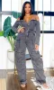 Caught Up | Off-Shoulder Cargo Jumpsuit - Denim Black sold by Cutely Covered
