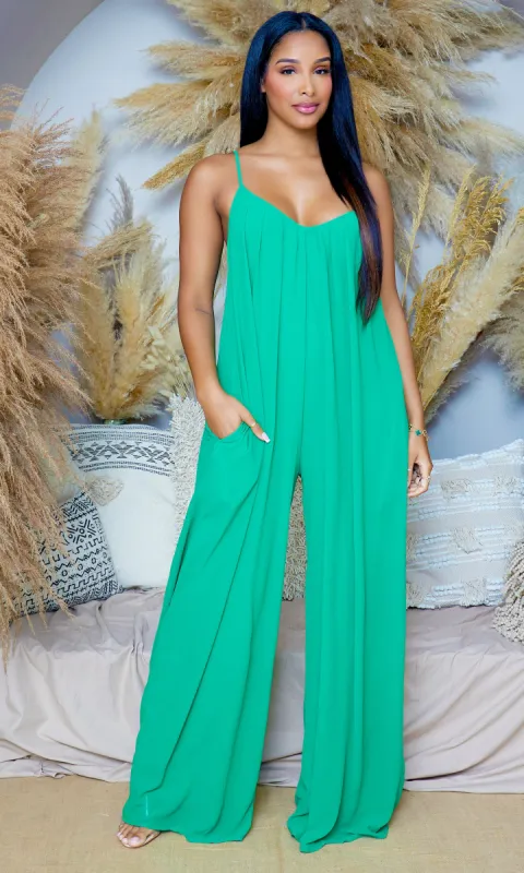 Elevation | Spaghetti Strap Jumpsuit - Kelly Green sold by Cutely Covered