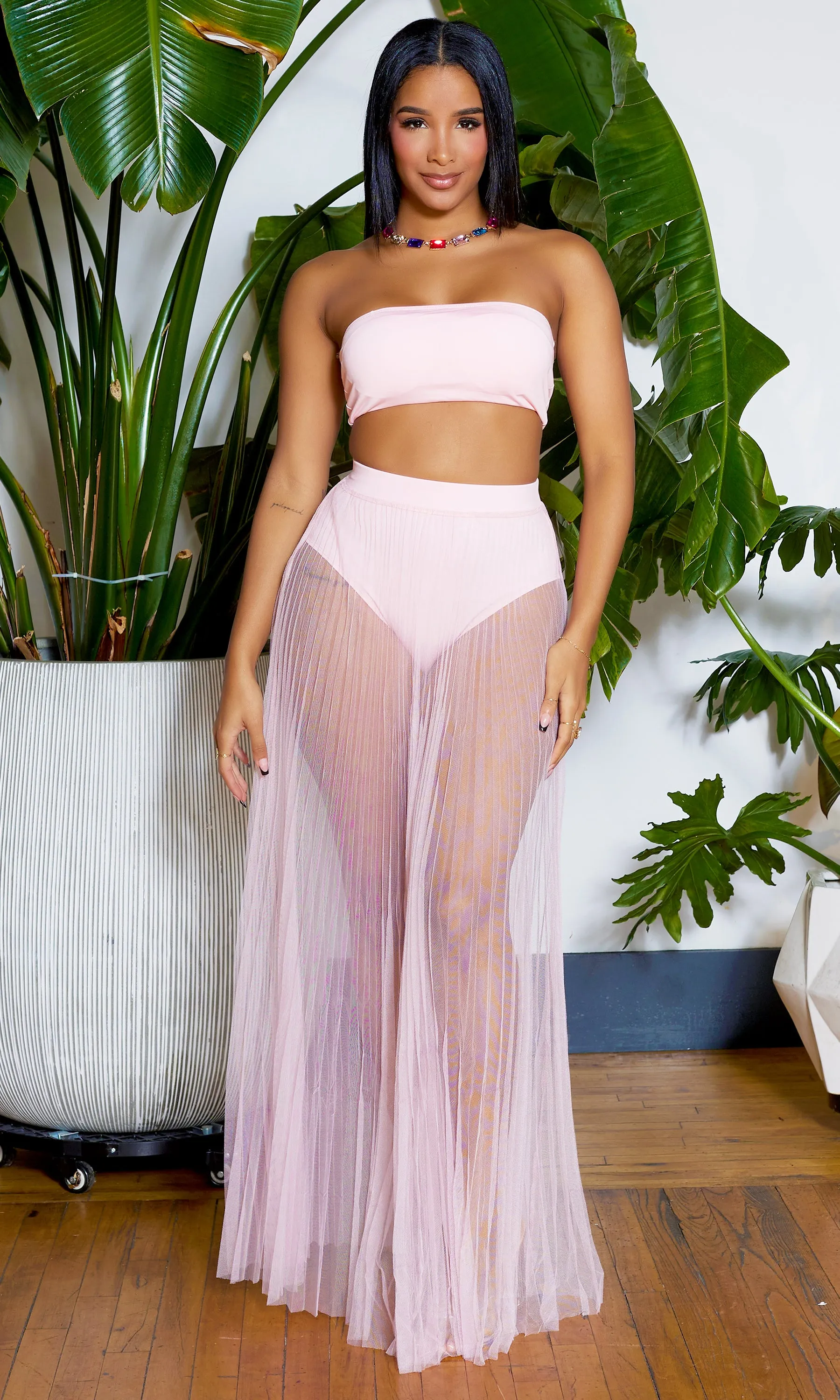 Fun In The Sun | Bandeau Bikini Skirt Set - Light Pink sold by Cutely Covered product image thumbnail 4