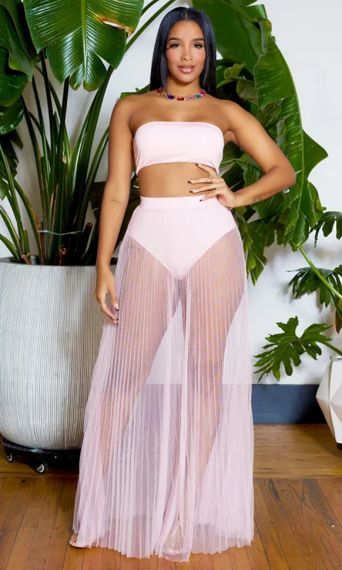 Fun In The Sun | Bandeau Bikini Skirt Set - Light Pink sold by Cutely Covered