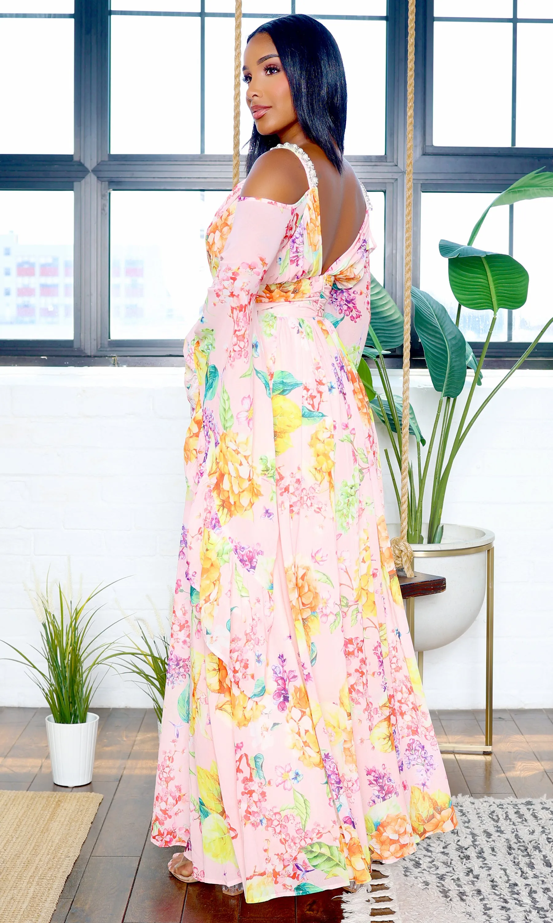 Exquisite | Bell Sleeve Cutout Maxi Floral Dress - Pink sold by Cutely Covered product image thumbnail 5