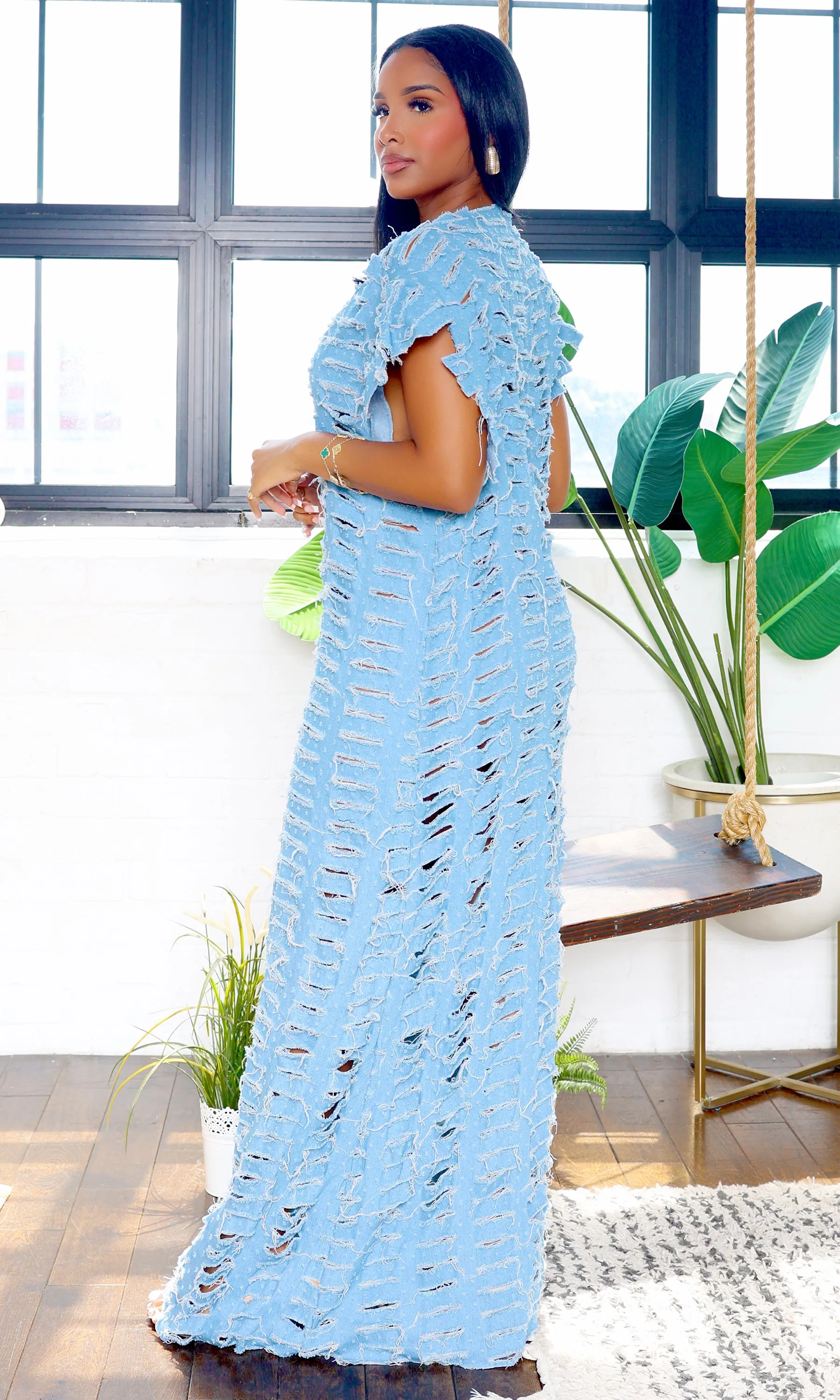 Robin Rampage | Distressed Side Slit Dress - Denim sold by Cutely Covered product image thumbnail 5