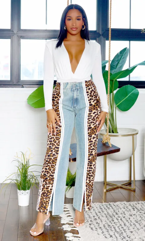 Naomi | Denim Leopard Pants sold by Cutely Covered
