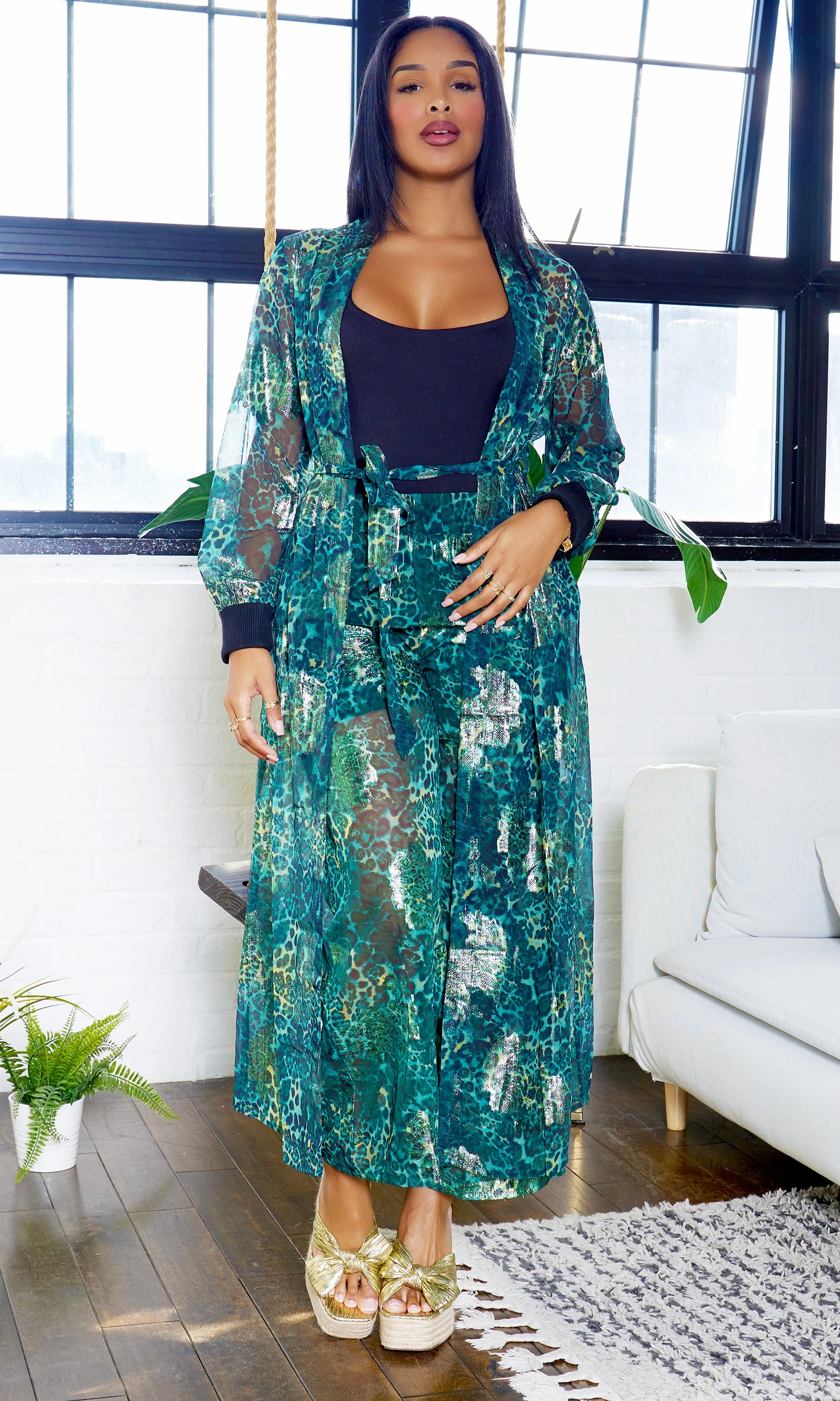 Tiger Sunset Lurex Beach Cover-Up Pant Set sold by Cutely Covered product image thumbnail 2