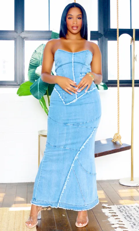 Bella’s Mermaid Shape | Maxi Dress - Denim sold by Cutely Covered