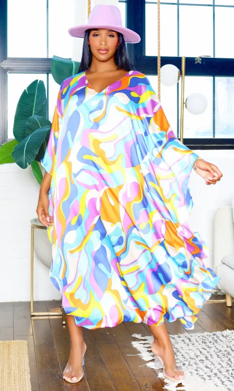Lilliam Vibrance Vibes | Abstract Kaftan Dress - Multicolor sold by Cutely Covered