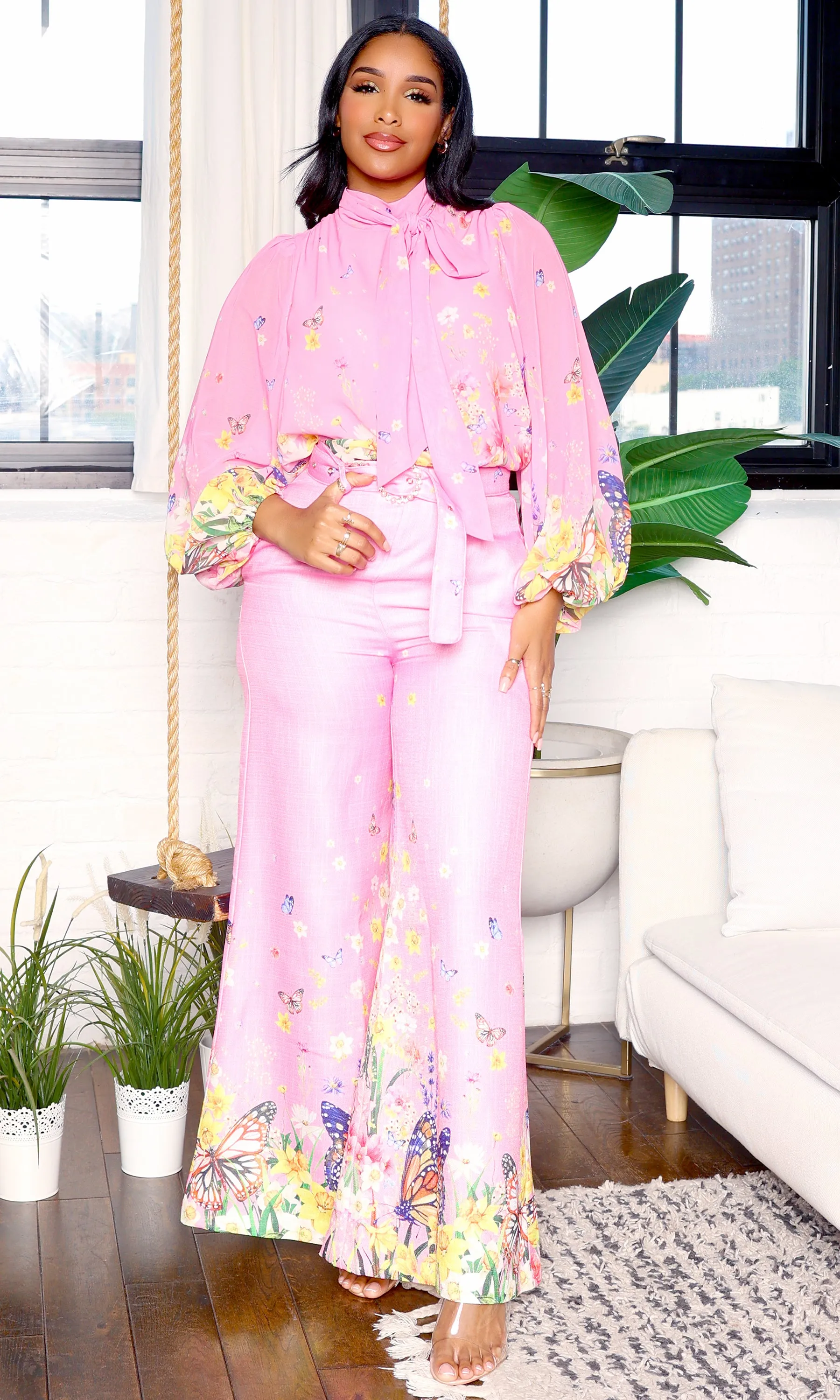 Garden Chic | Floral Blouse & Pants Set - Pink sold by Cutely Covered product image thumbnail 3