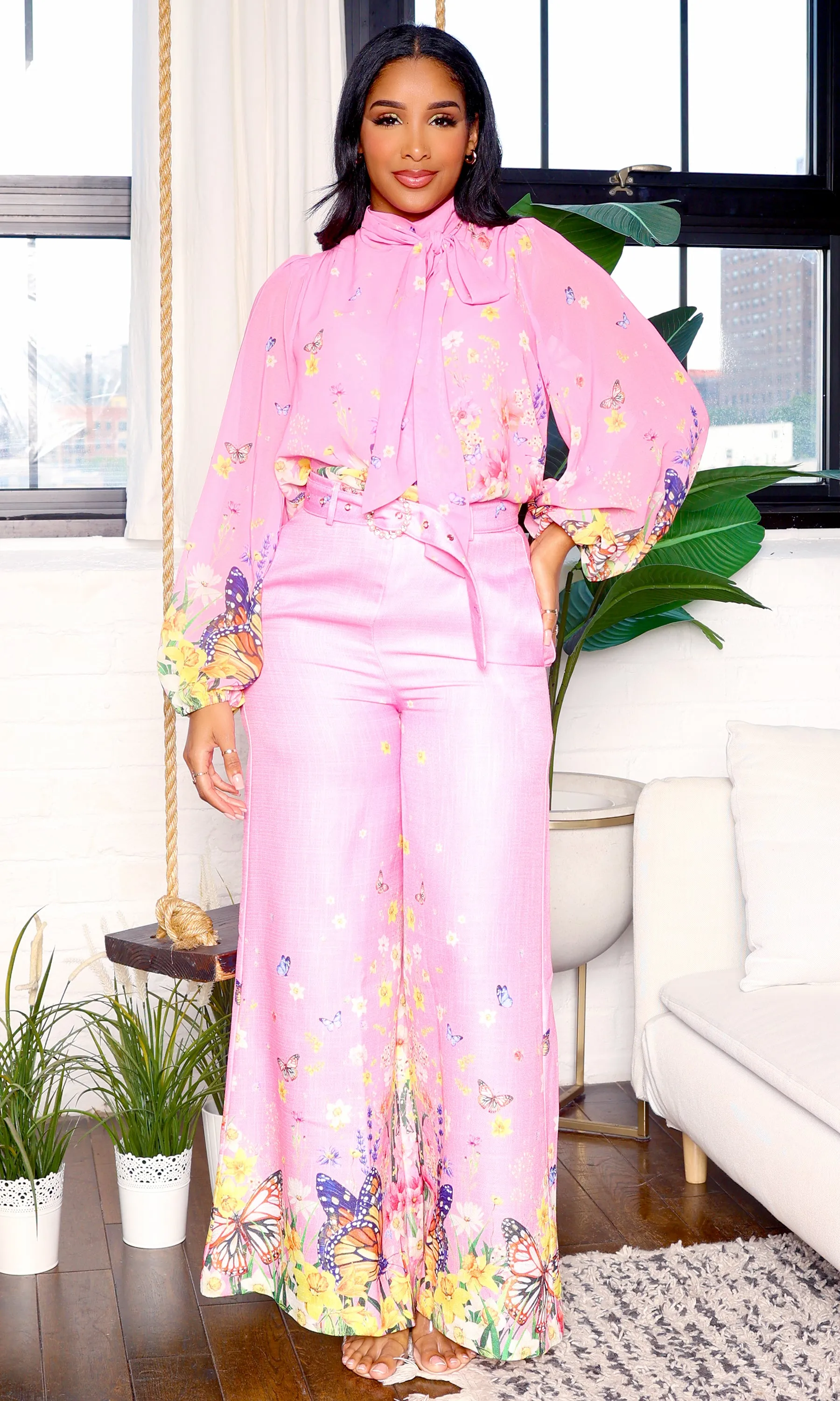 Garden Chic | Floral Blouse & Pants Set - Pink sold by Cutely Covered product image thumbnail 4