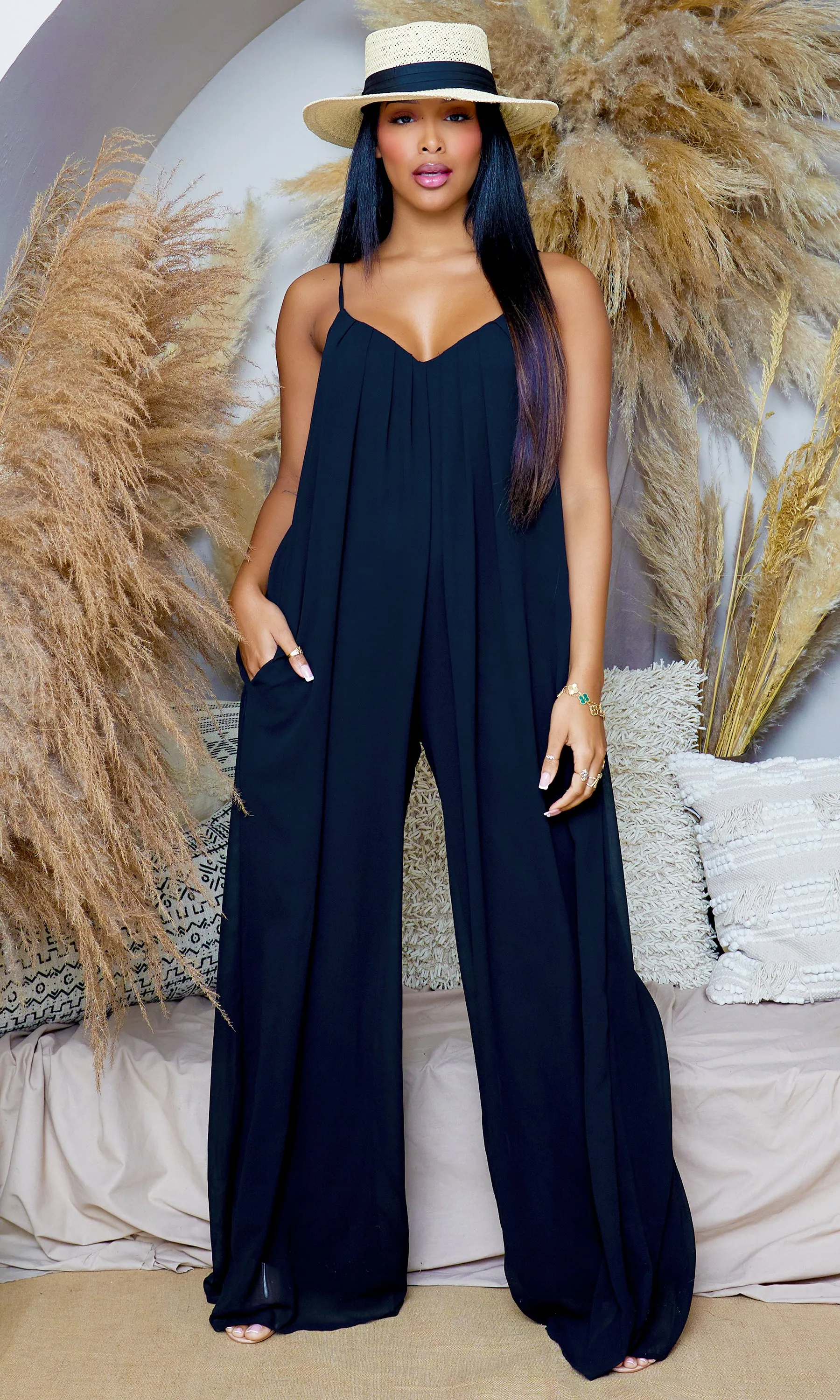 Elevation | Spaghetti Strap Jumpsuit - Black sold by Cutely Covered