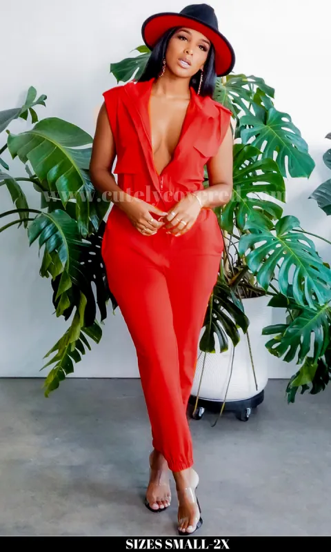 At Ease Jumpsuit - Red A6 sold by Cutely Covered