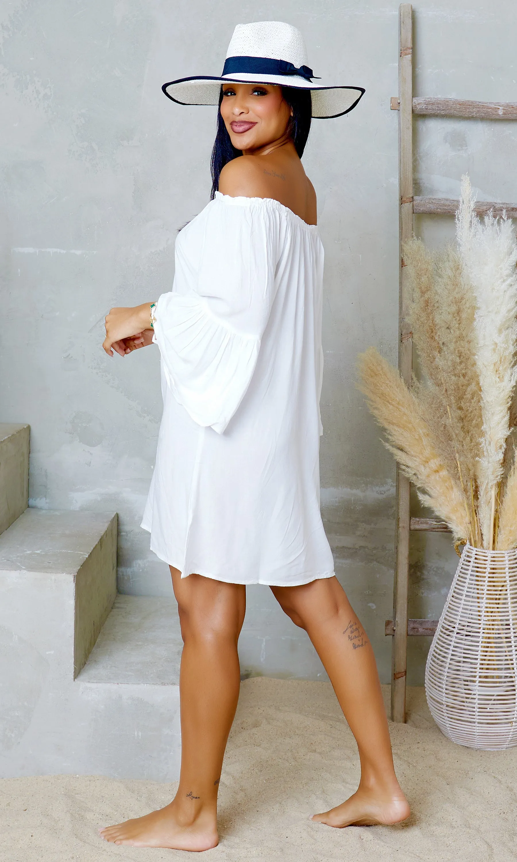 Elegant Oasis Off-Shoulder | Mini Dress - White sold by Cutely Covered product image thumbnail 3