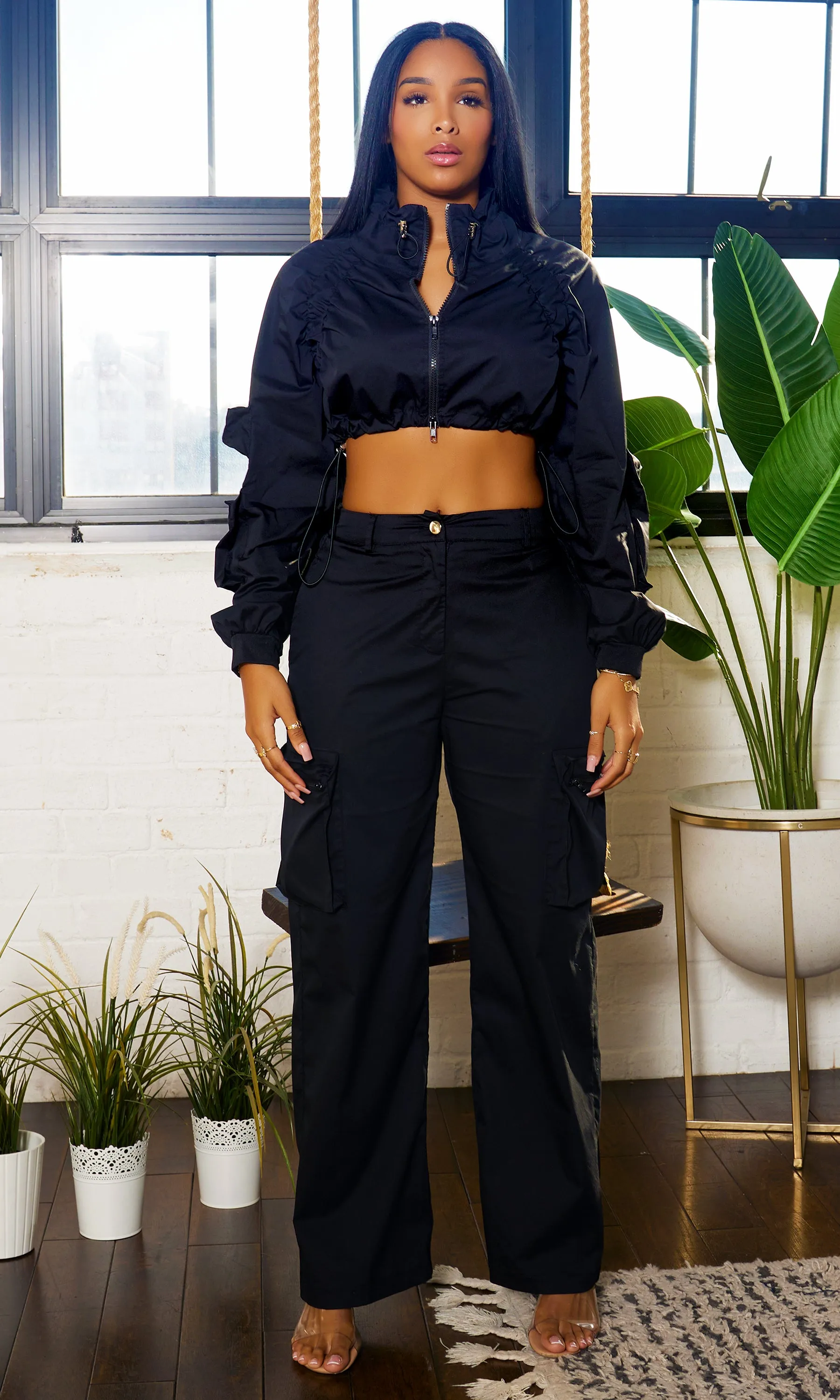 All eyes on I Crop Cargo Set- Black sold by Cutely Covered