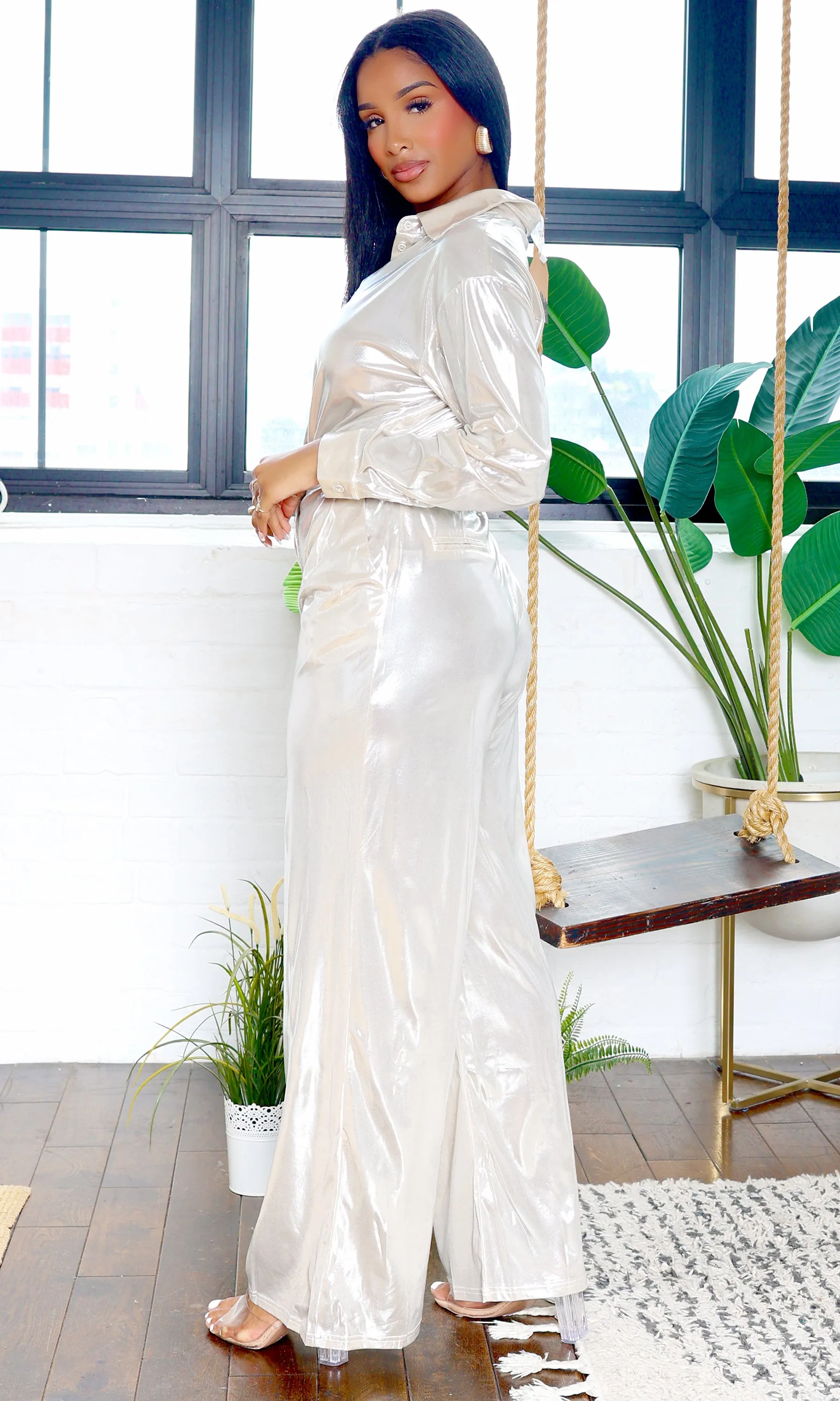 Willow | Metallic Pants Set - Champagne sold by Cutely Covered product image thumbnail 4
