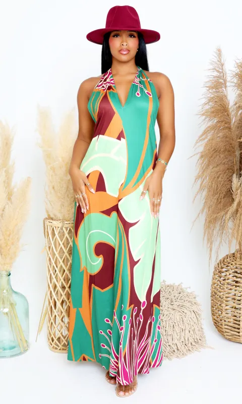 Hues & Cues | Halter Maxi Dress - Green sold by Cutely Covered