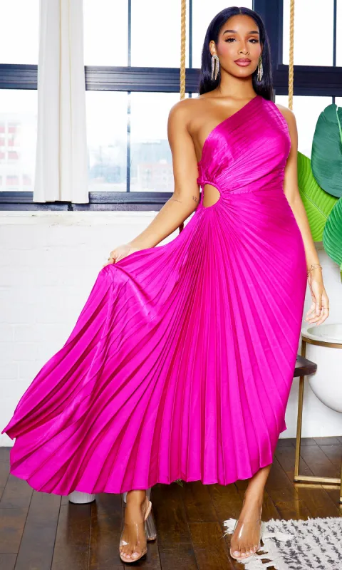 Gorgeous  | One-Shoulder Cutout Asymmetrical Dress - Magenta sold by Cutely Covered