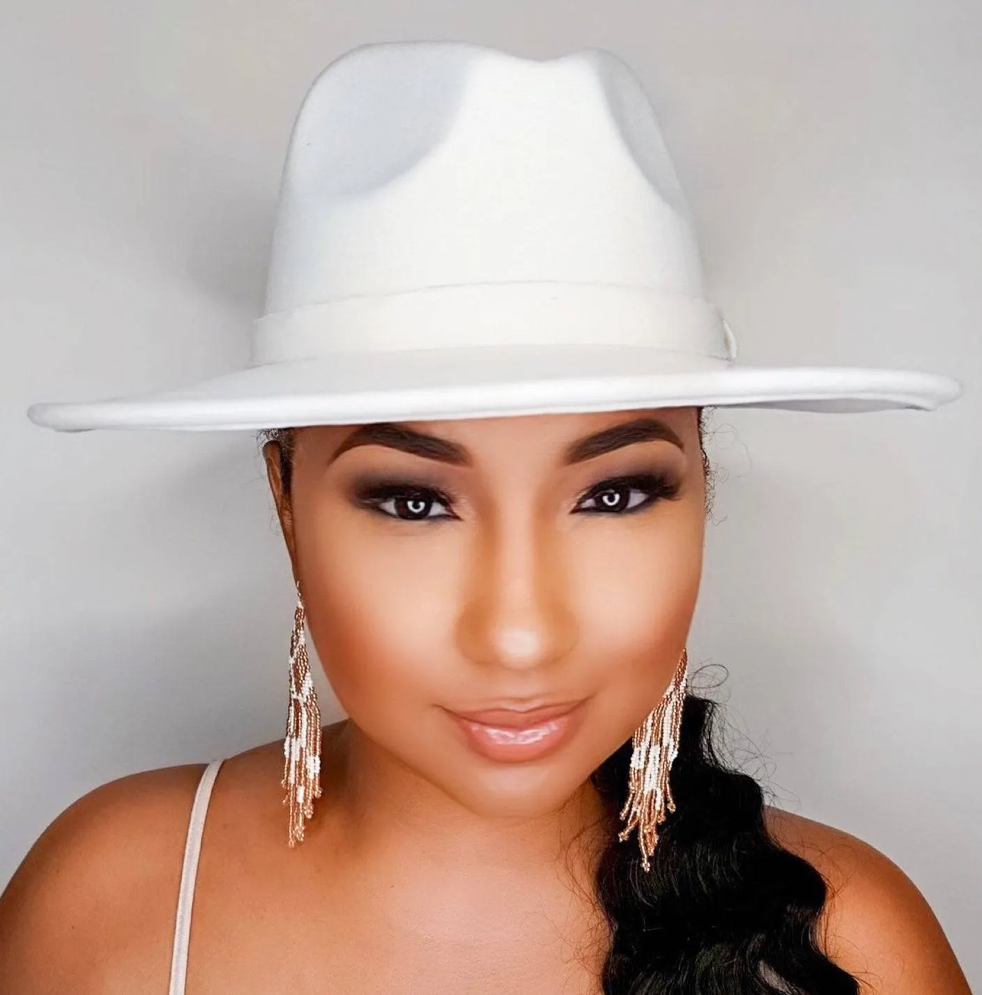 Still Trending | Wide Brim Panama Felt Fedora Hat with Band - Off White sold by Cutely Covered product image thumbnail 5