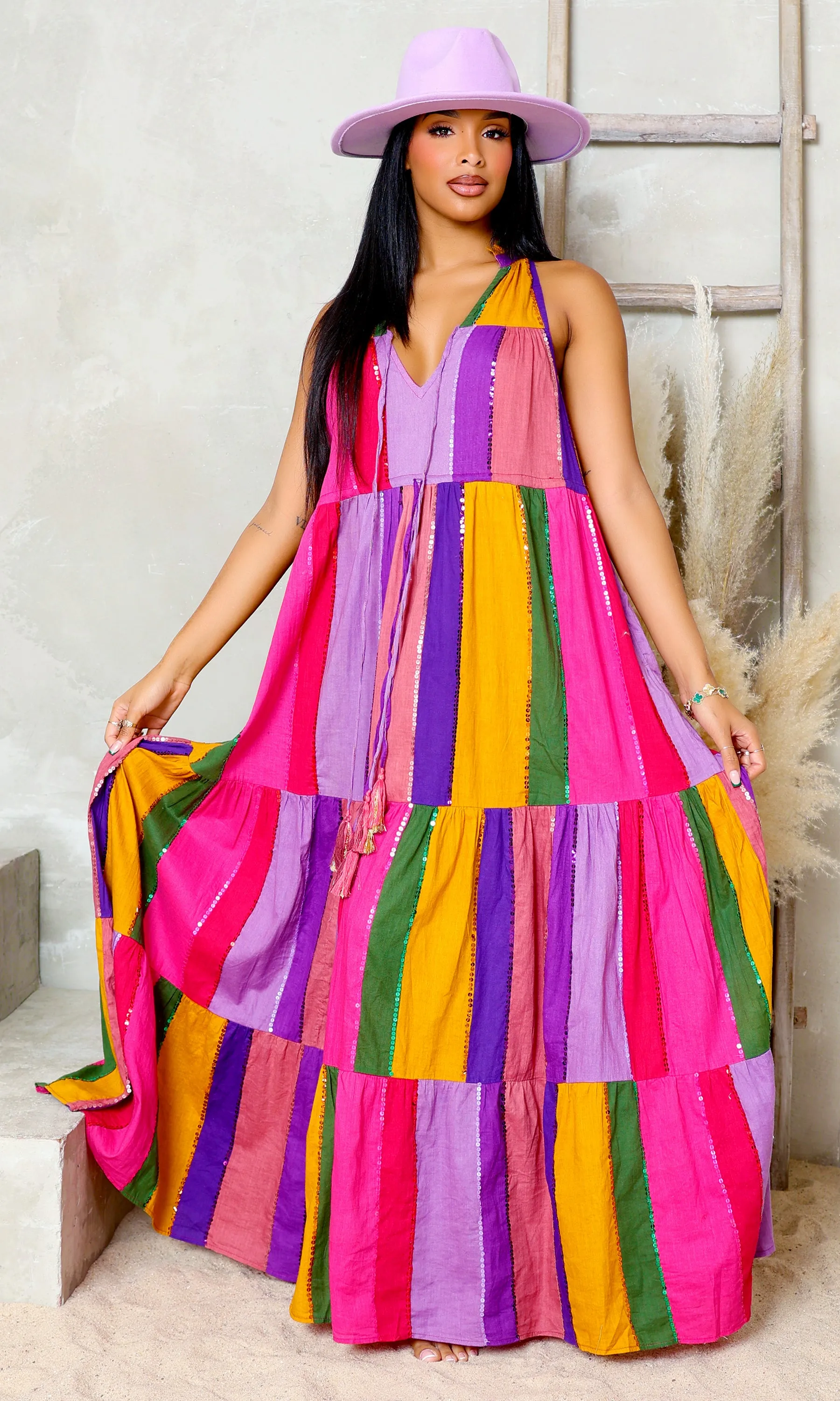 Rainbow Delight V-Neck Tie Dress - Multicolor sold by Cutely Covered product image thumbnail 5