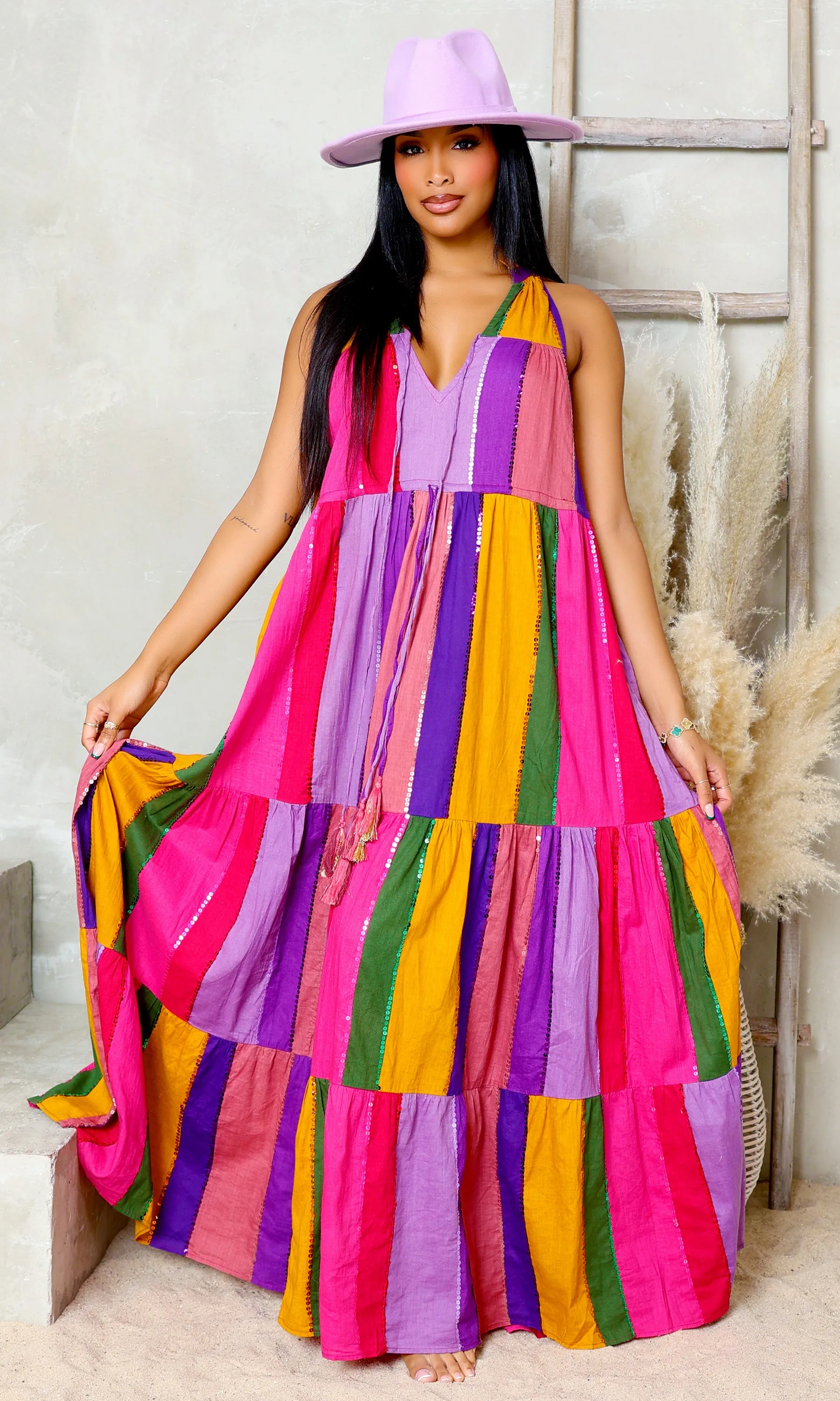 Rainbow Delight V-Neck Tie Dress - Multicolor sold by Cutely Covered product image thumbnail 2