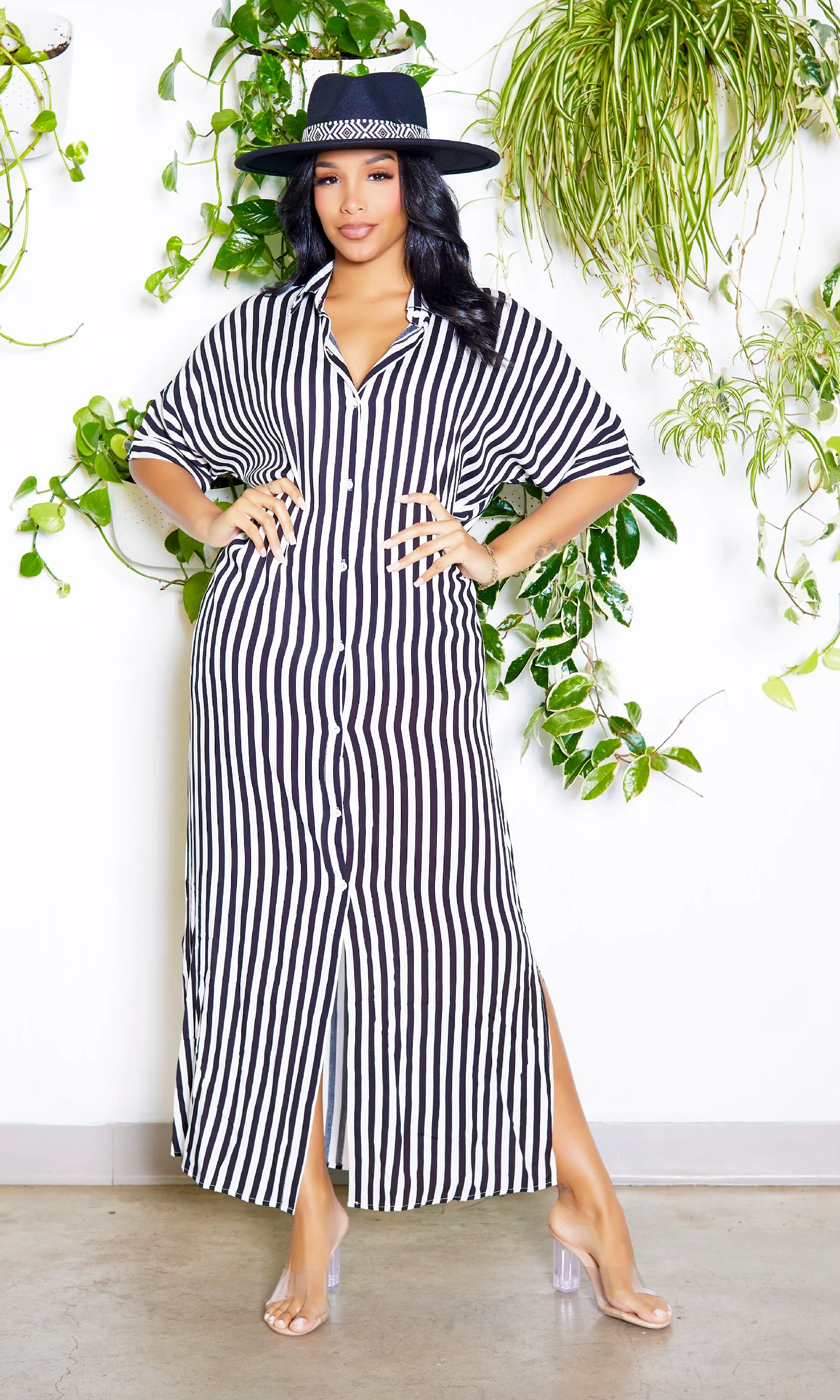 Stripe Button Down Maxi Dress S1 FINAL SALE sold by Cutely Covered product image thumbnail 3