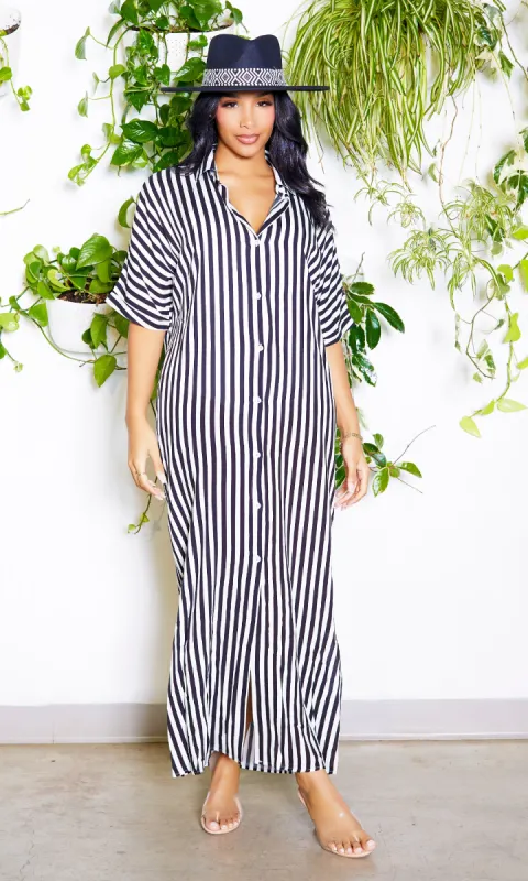 Stripe Button Down Maxi Dress S1 sold by Cutely Covered